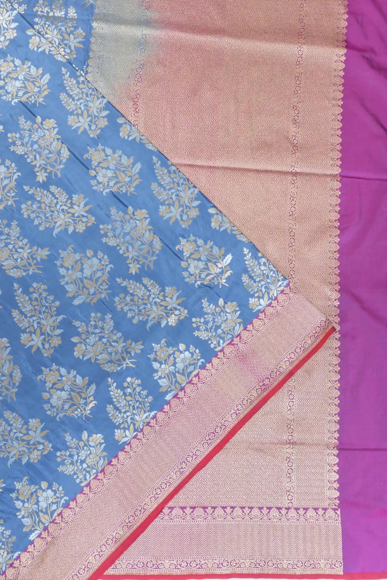Banarasi Silk Brocade Powder Blue Saree