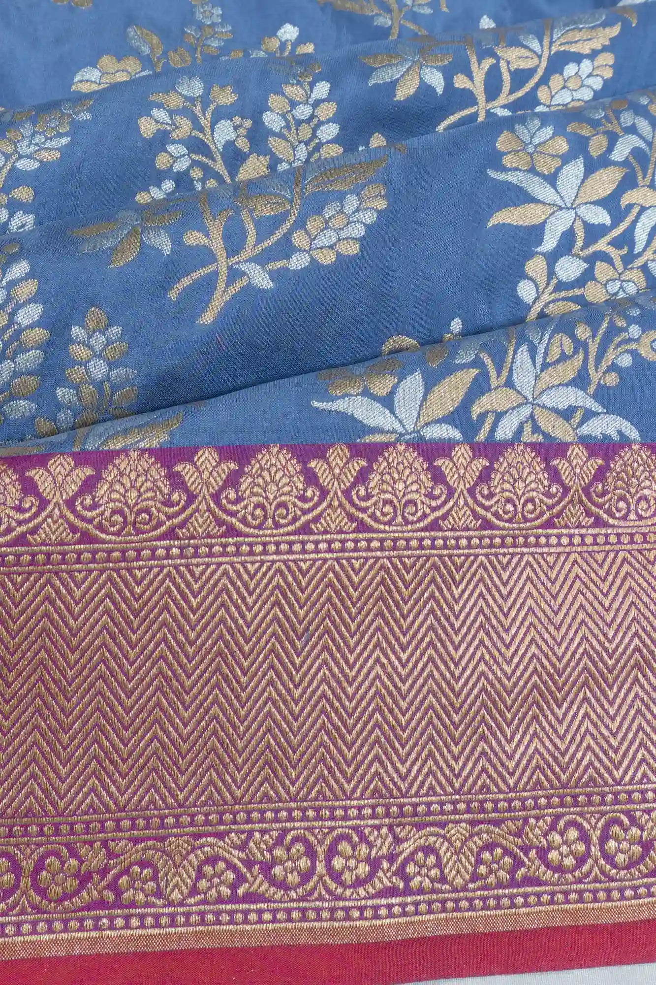 Banarasi Silk Brocade Powder Blue Saree