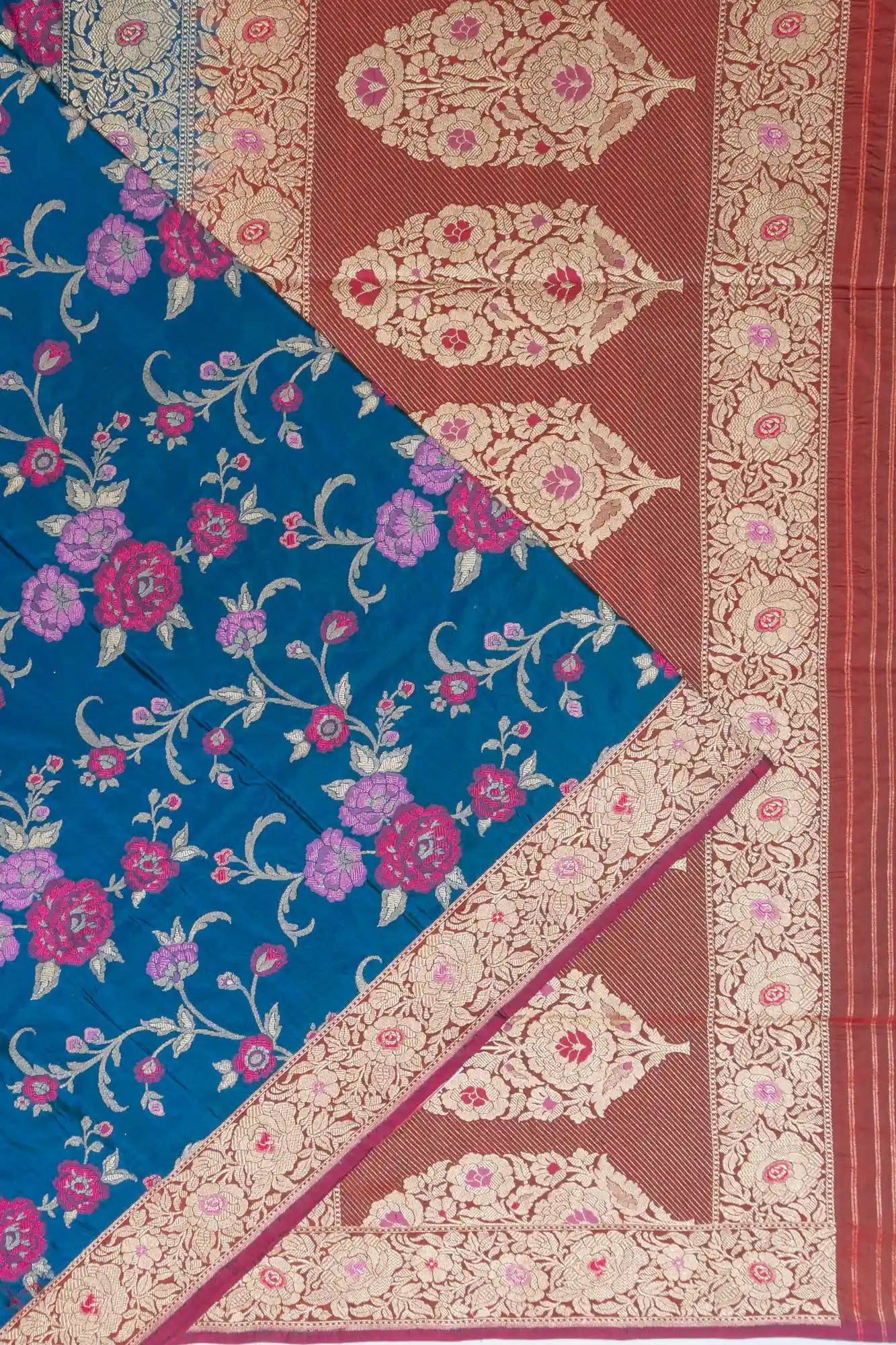 Banarasi Silk Jaal Teal Blue Saree