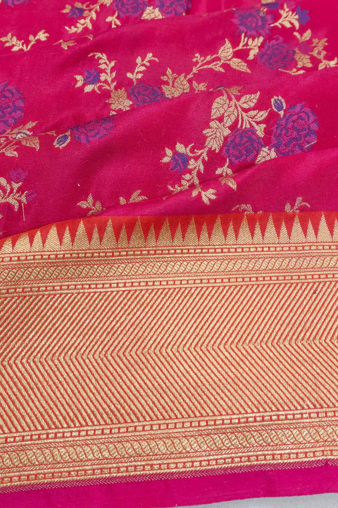 Banarasi Silk Jaal Teal Pink Saree
