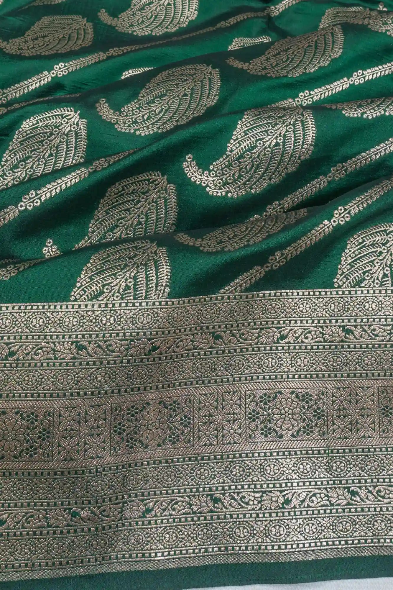 Banarasi Silk Brocade Dark Green Saree