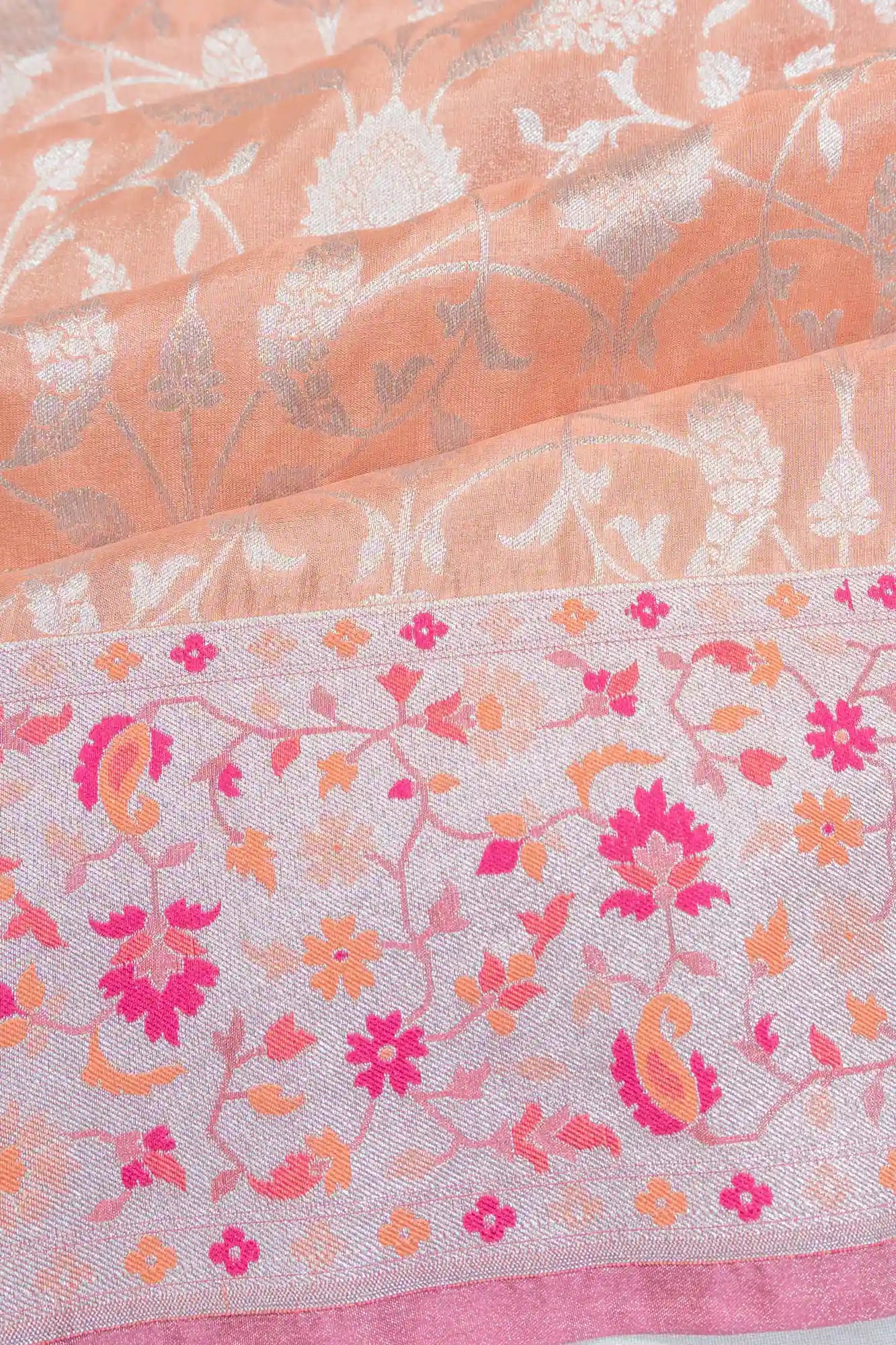 Banarasi Silk Jaal Peach Saree