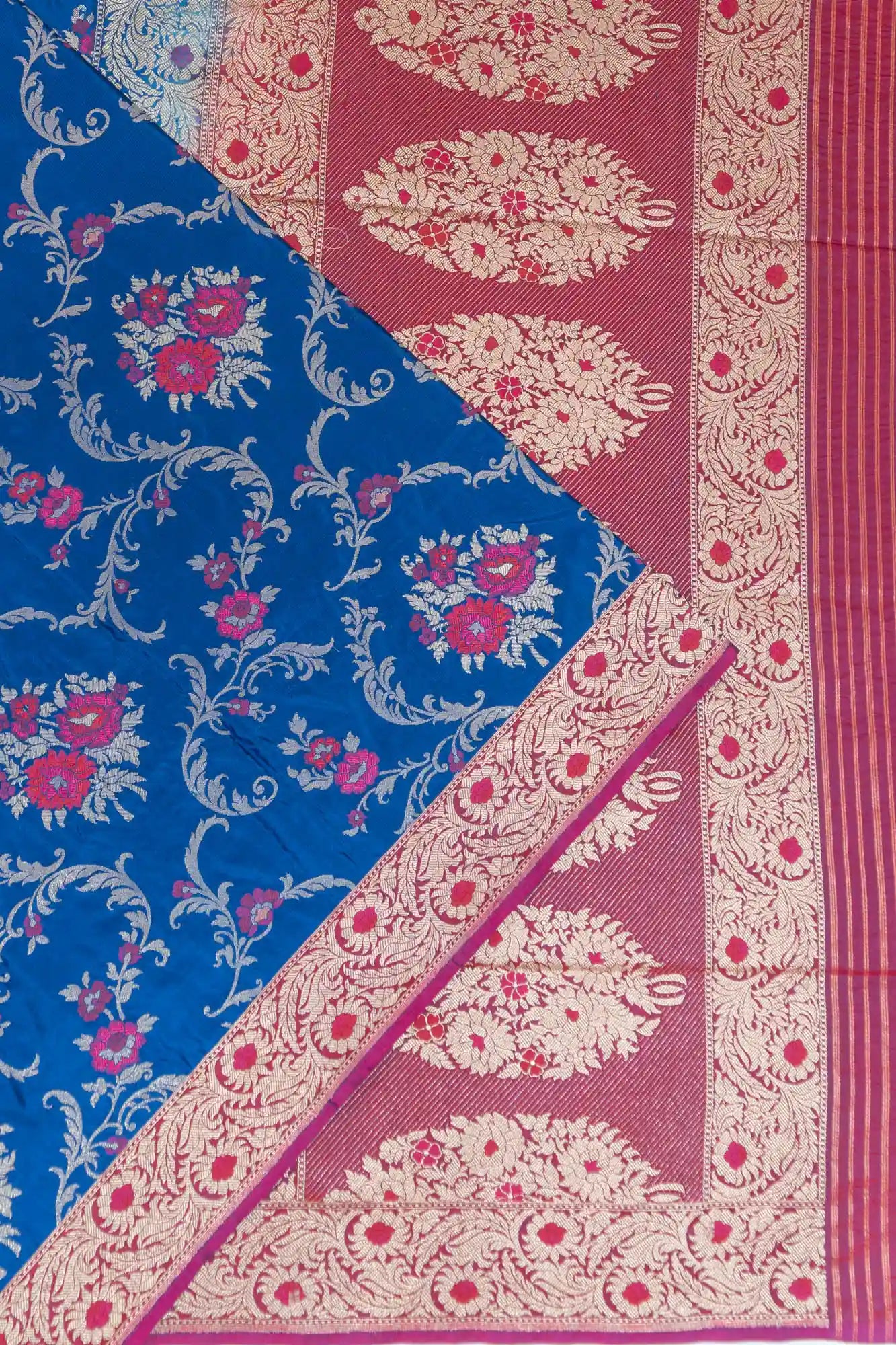 Banarasi Silk Jaal And Butta Blue Saree