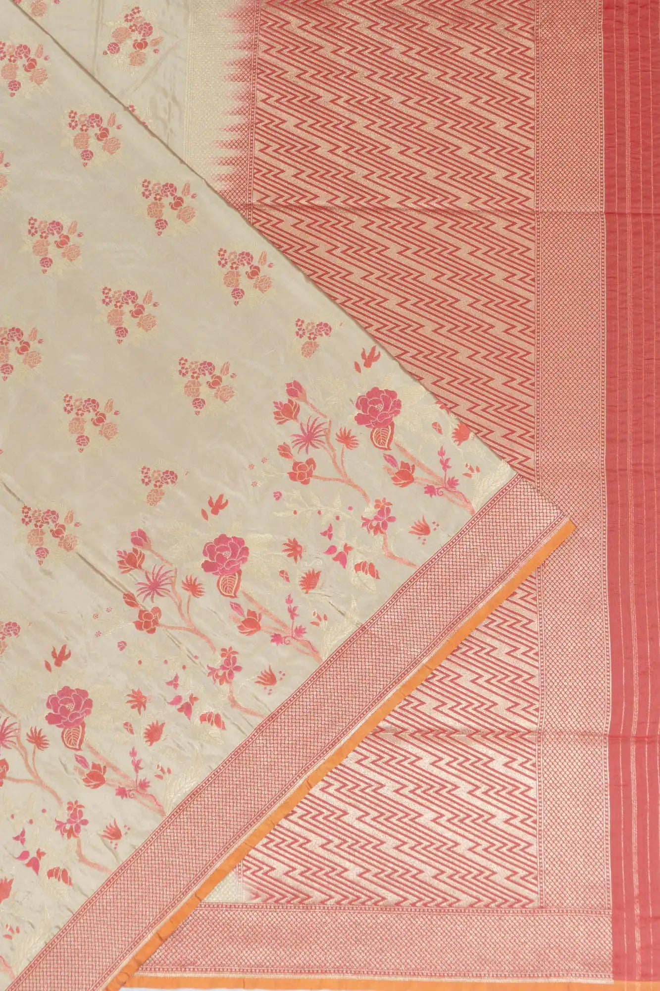 Banarasi Silk Butta Cream Saree