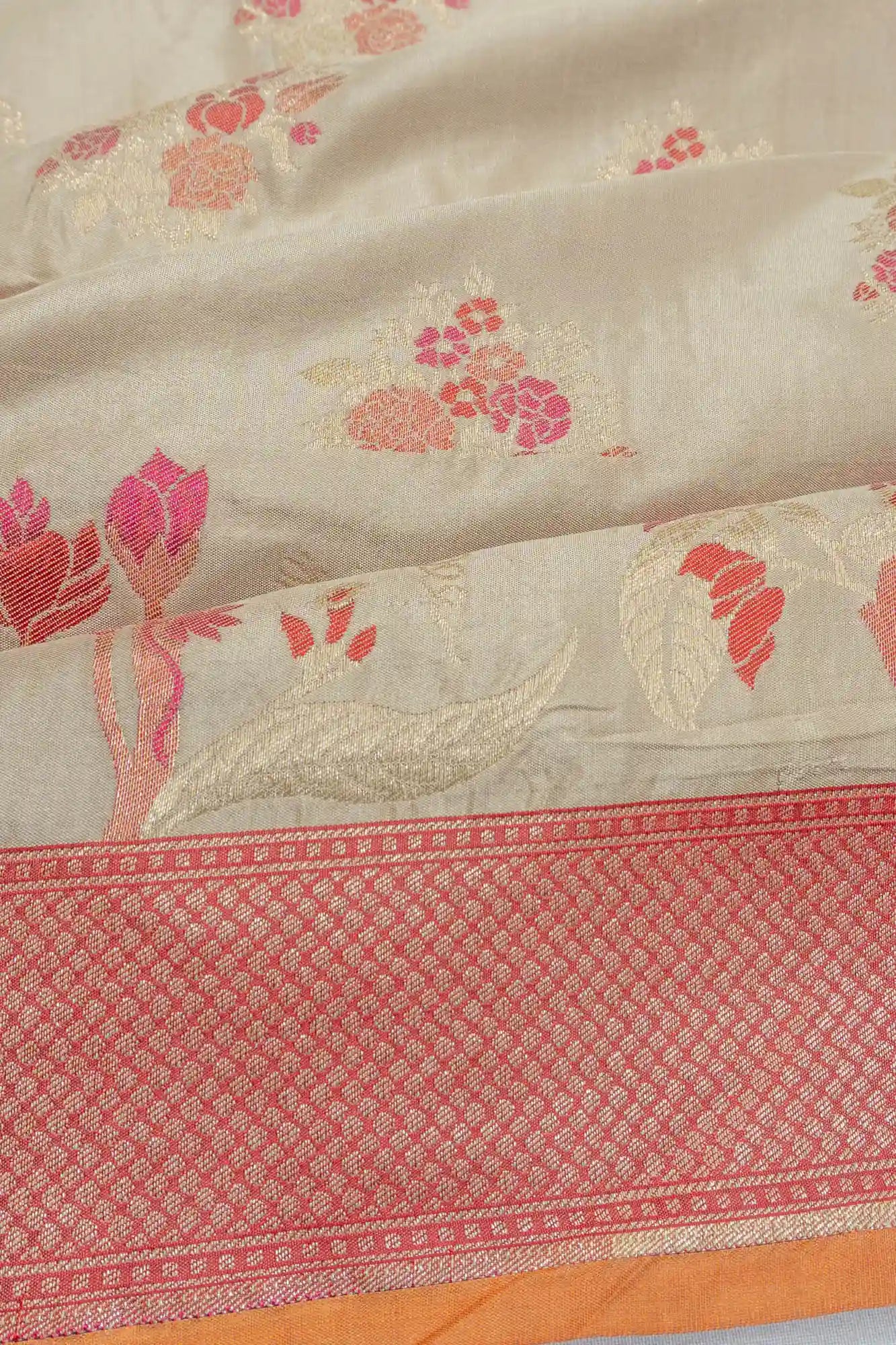 Banarasi Silk Butta Cream Saree