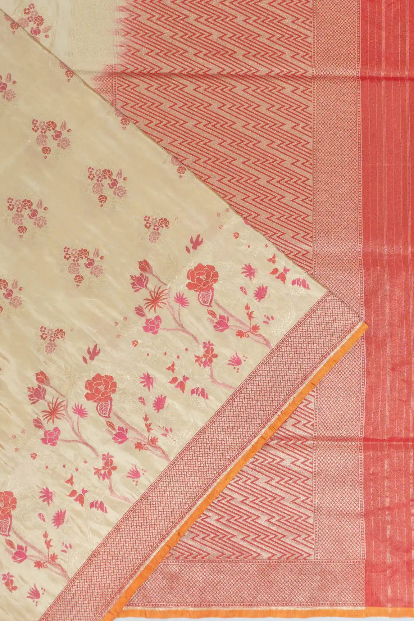 Banarasi Silk Butta Cream Saree