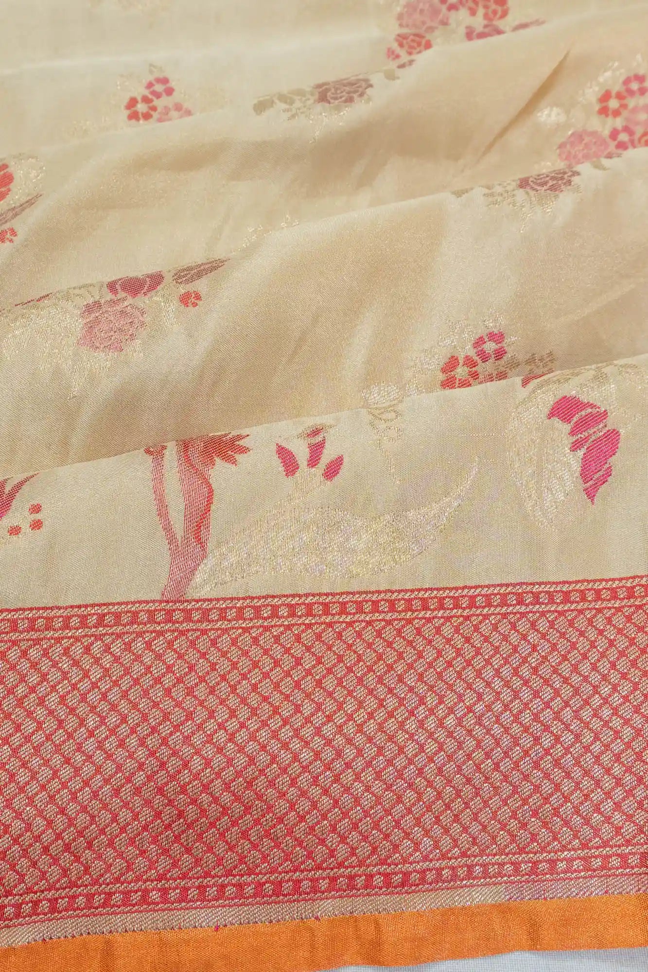 Banarasi Silk Butta Cream Saree
