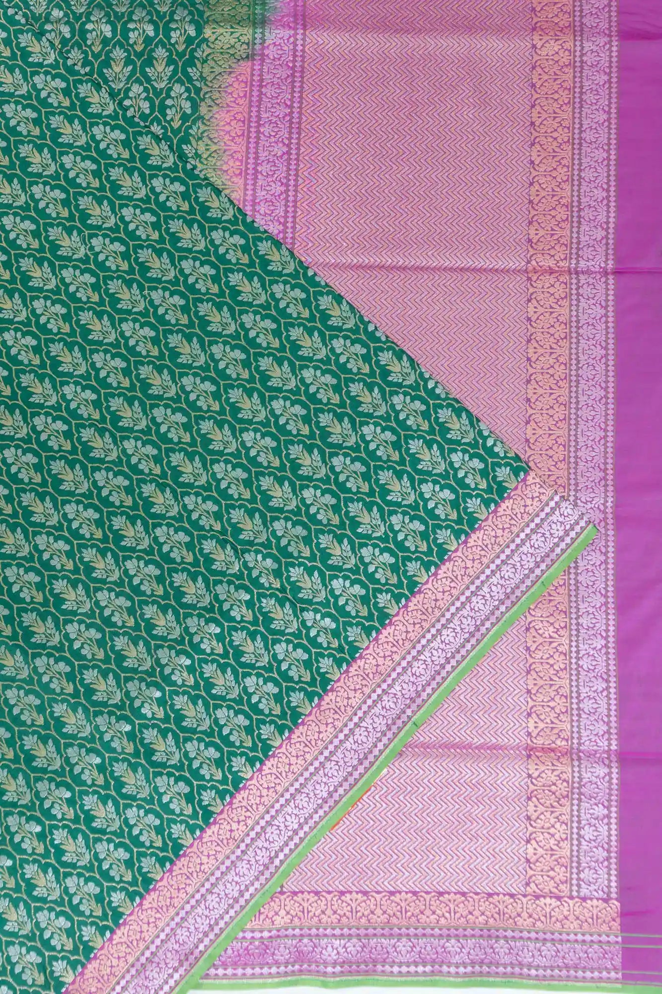 Banarasi Silk Jaal And Butta Green Saree