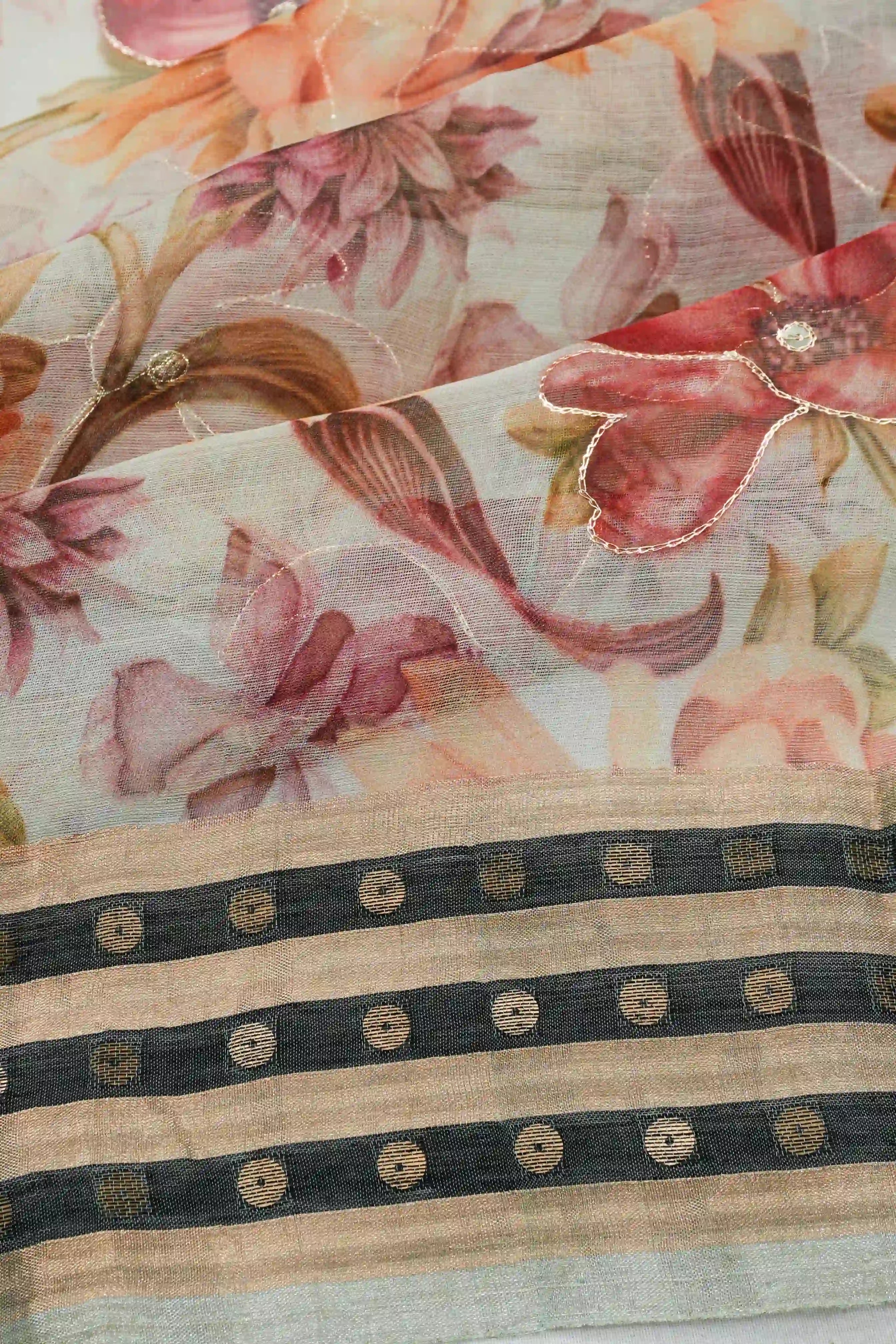 Organza Floral Printed Green Saree