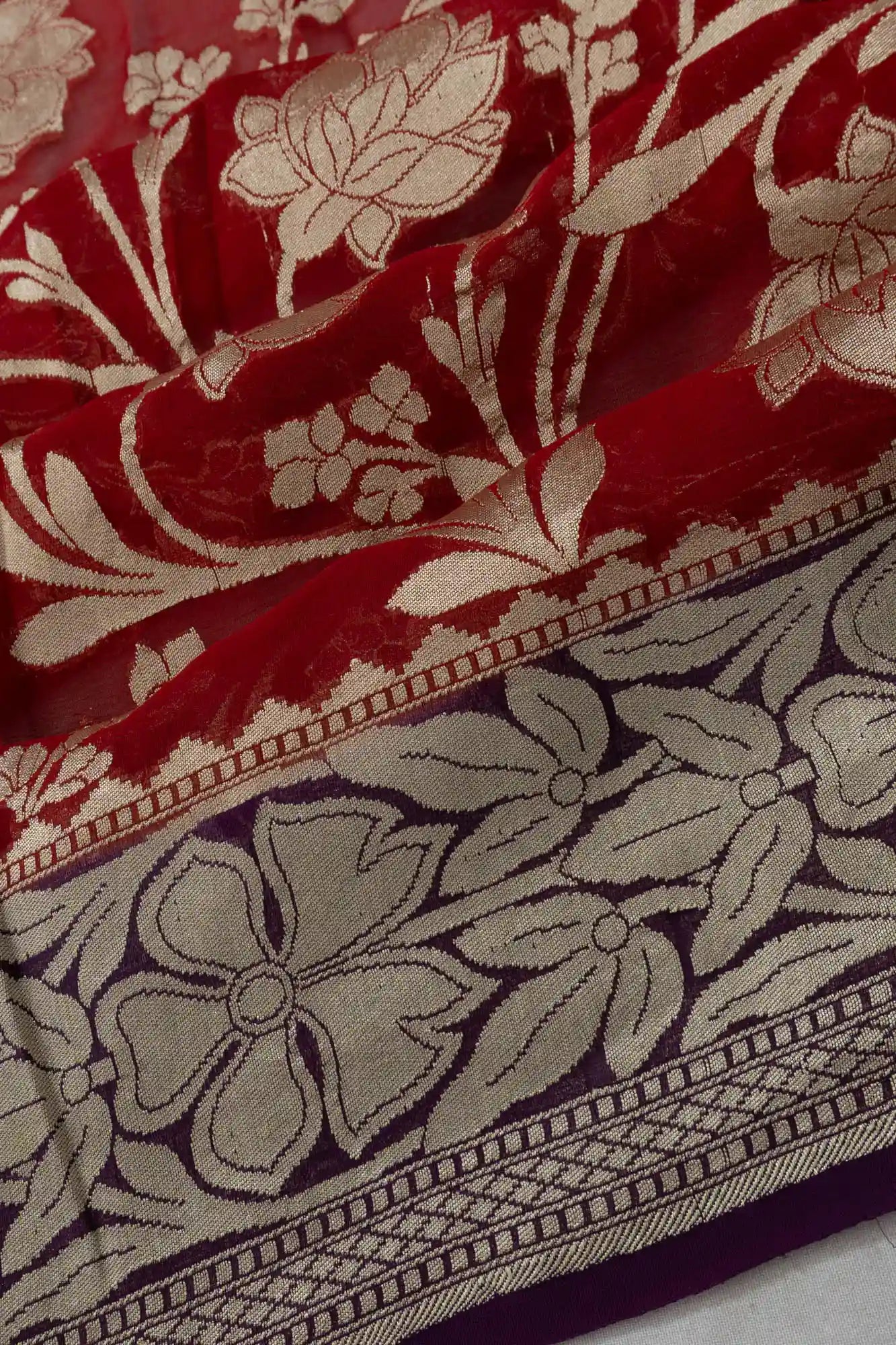 Vaanya Banaras Georgette Jaal Red Saree