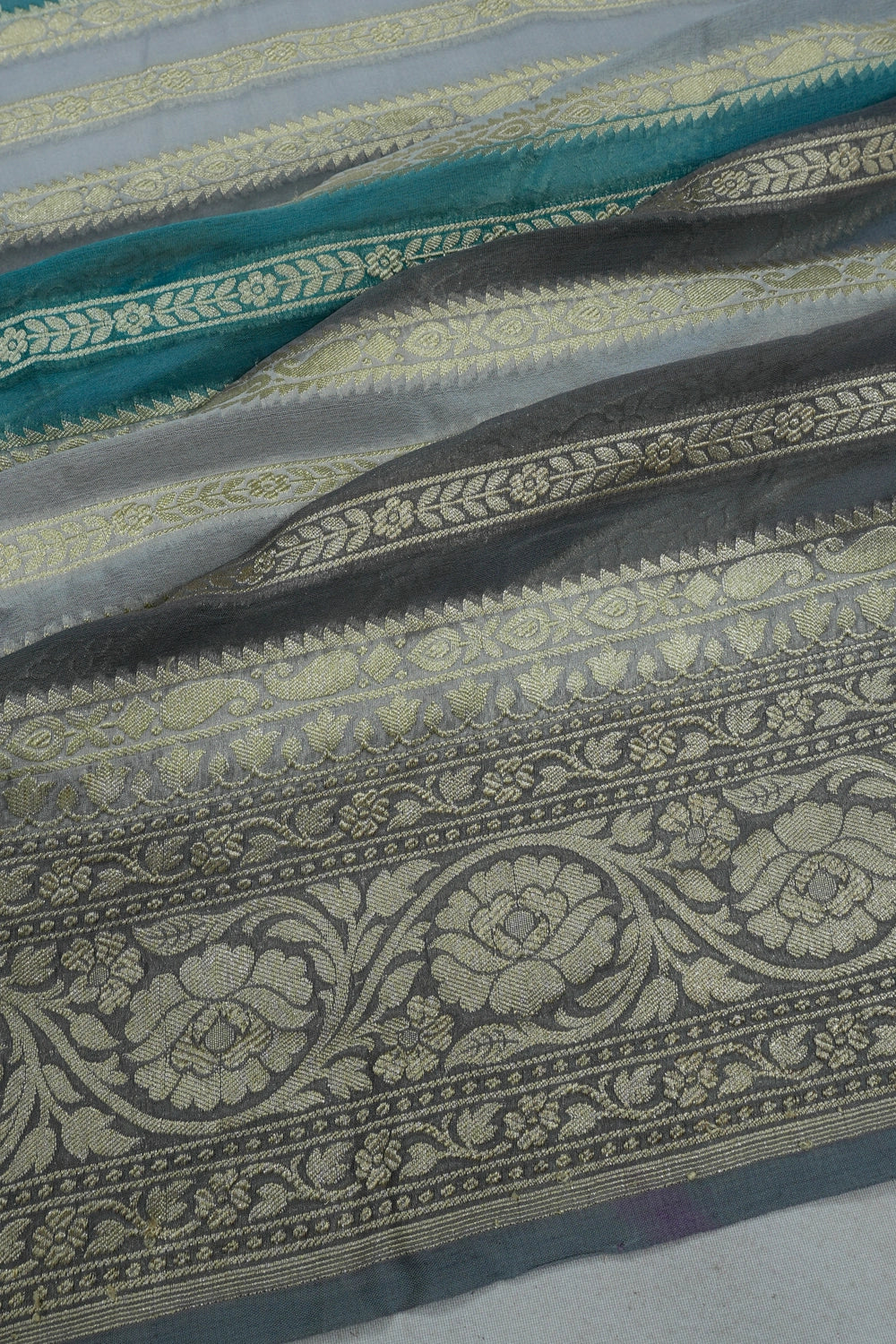 Vaanya Banaras Georgette Jaal Grey Saree