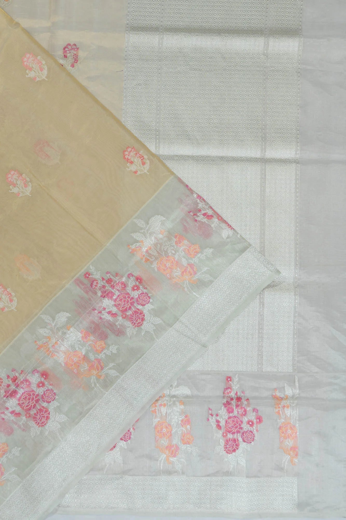 Banarasi Kora Organza Tissue Butta Gold Saree