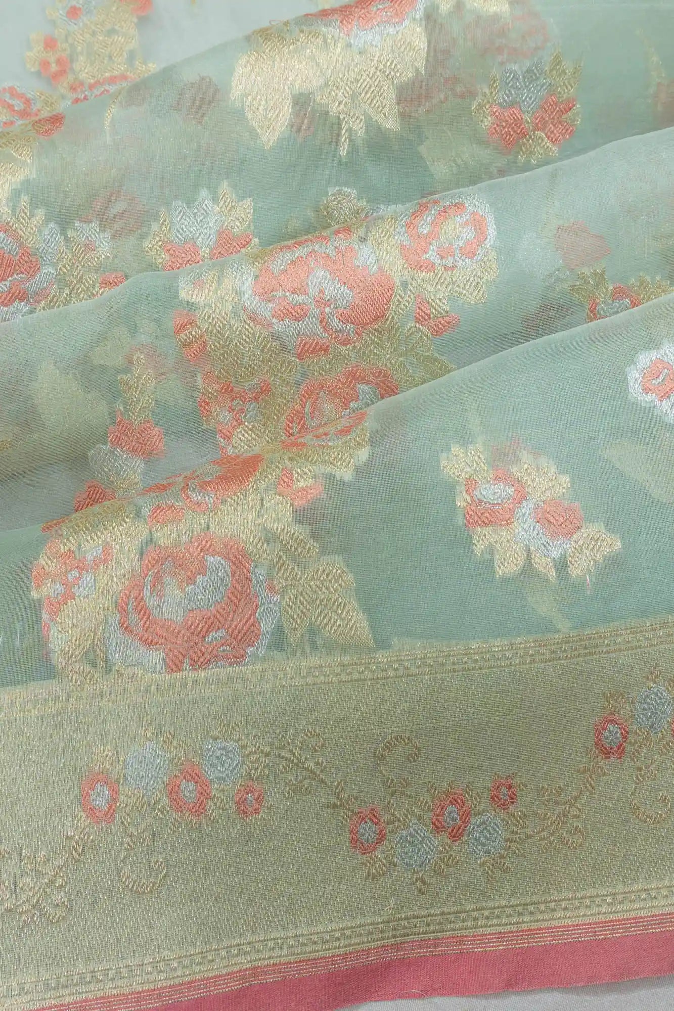Banarasi Kora Organza Brocade Pastel Green Saree