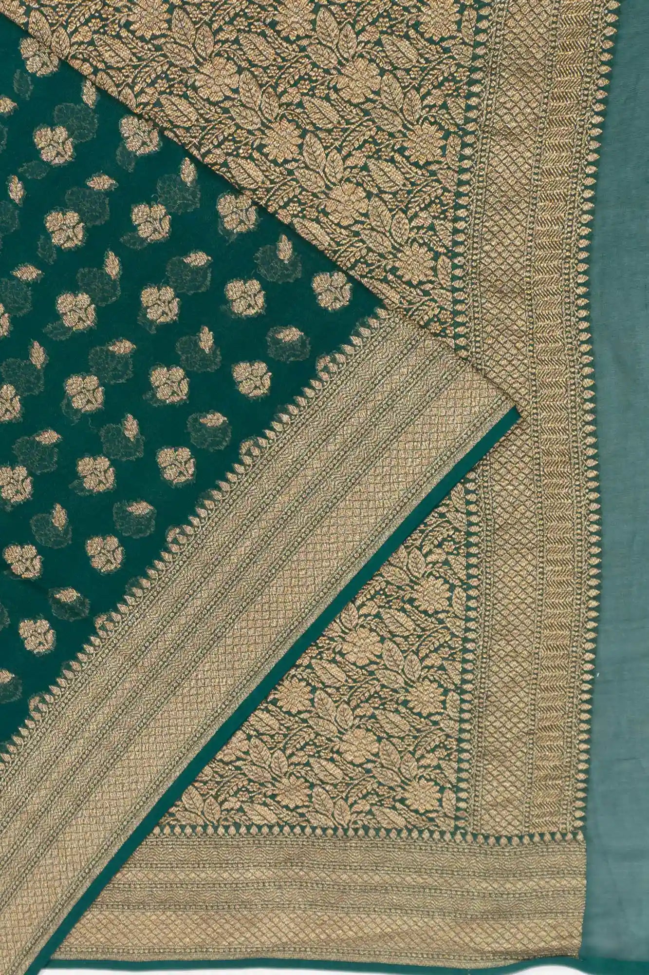 Vaanya Banaras Georgette Butta Green Saree