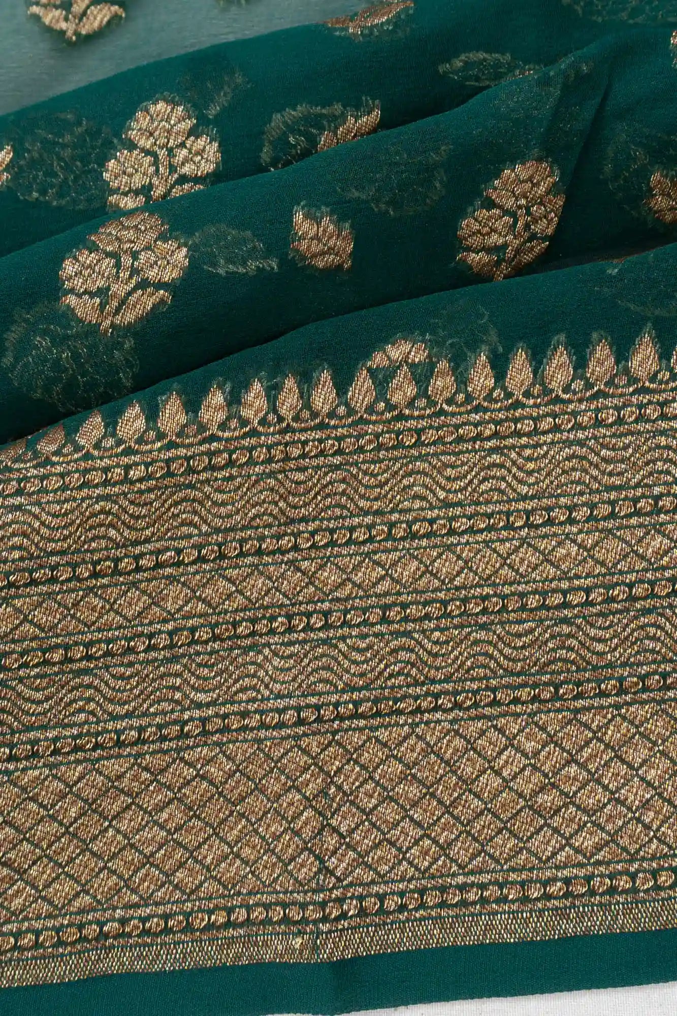 Vaanya Banaras Georgette Butta Green Saree