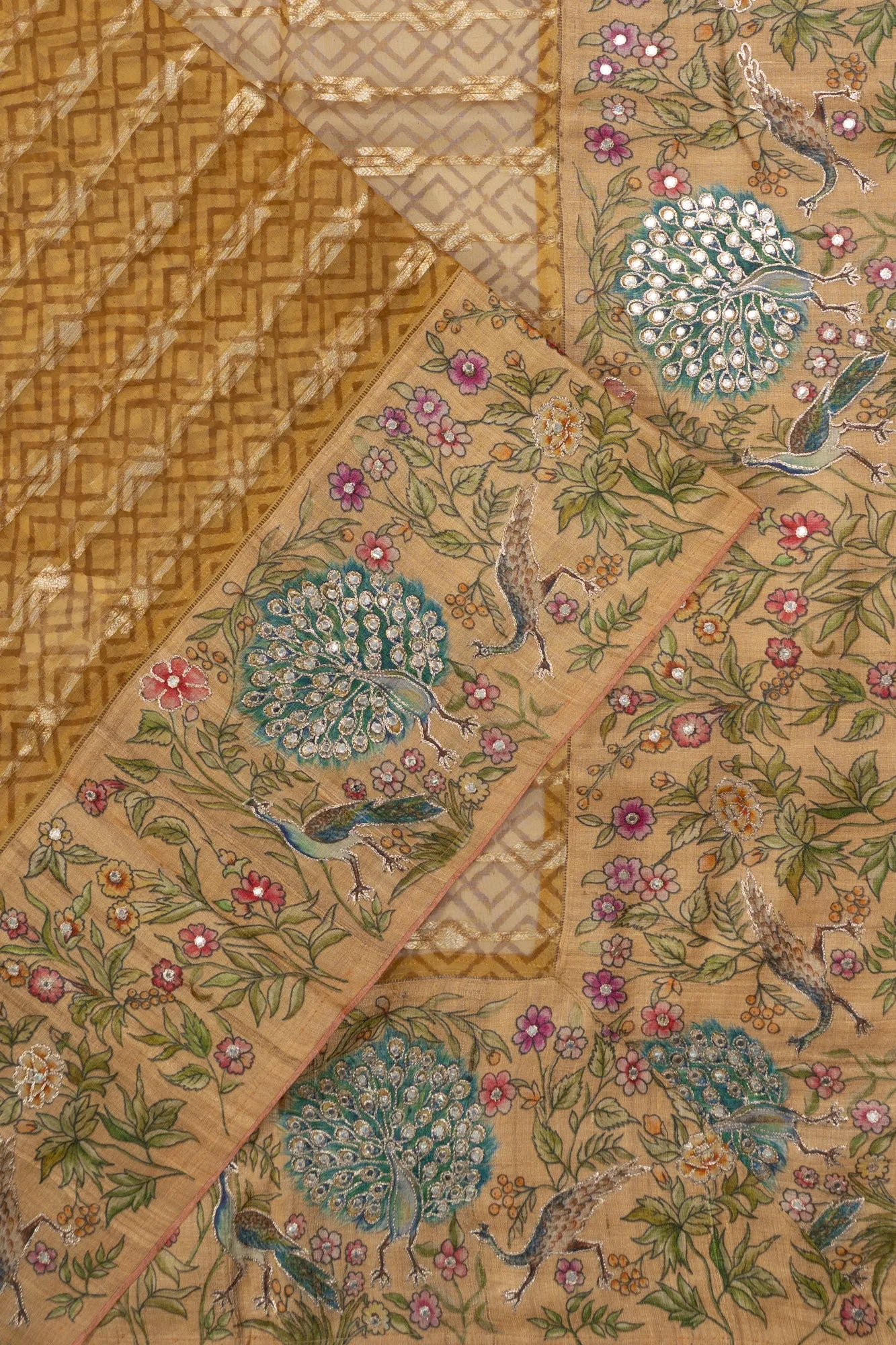 Organza Printed Cream Saree