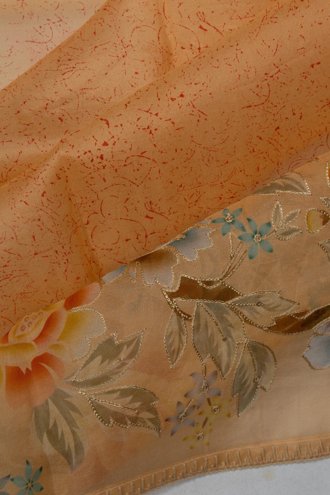 Organza Floral Printed Peach Saree