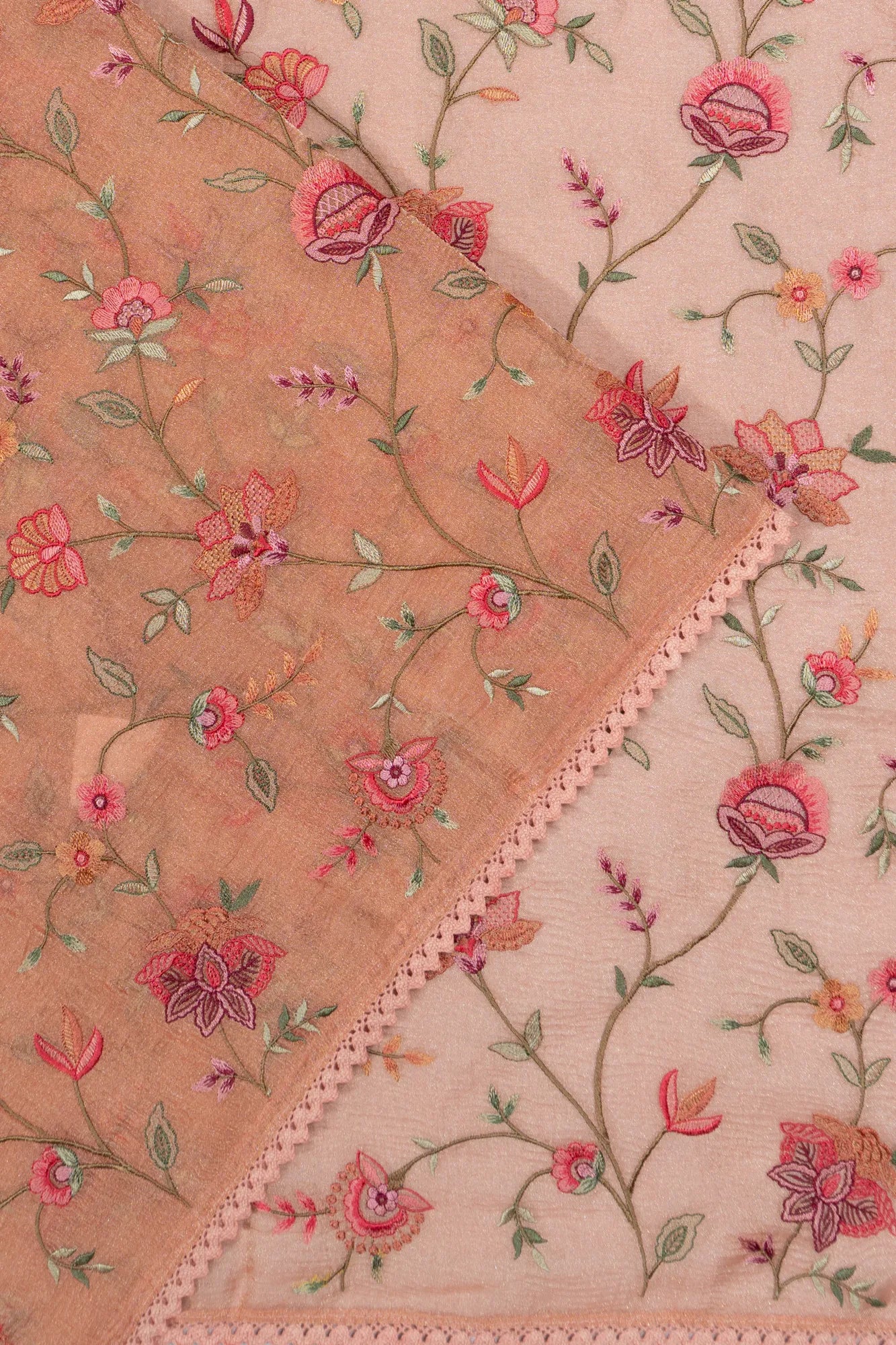 Organza Floral Embroidery Orange Saree