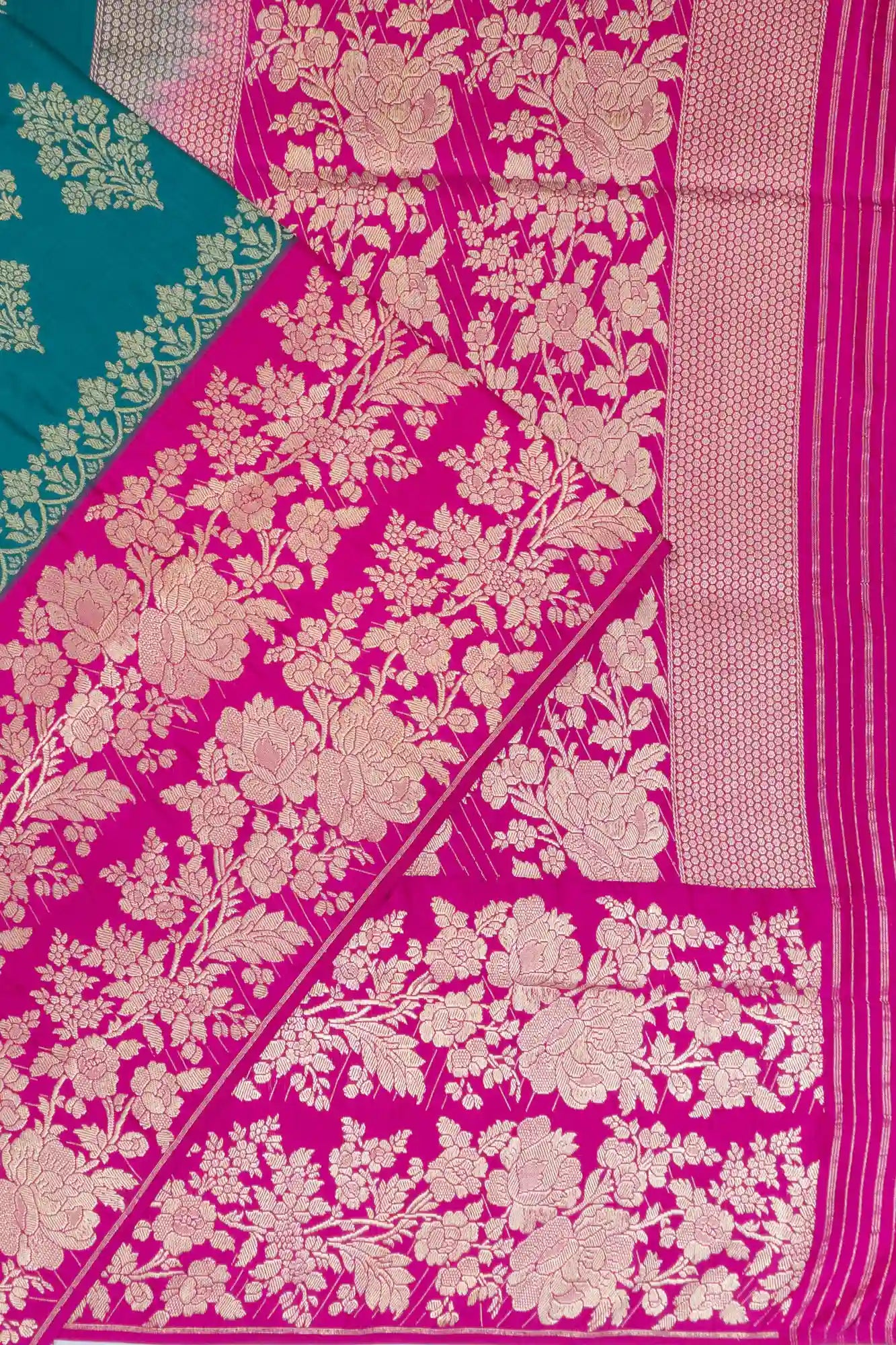 Banarasi Silk Brocade Teal Green Saree