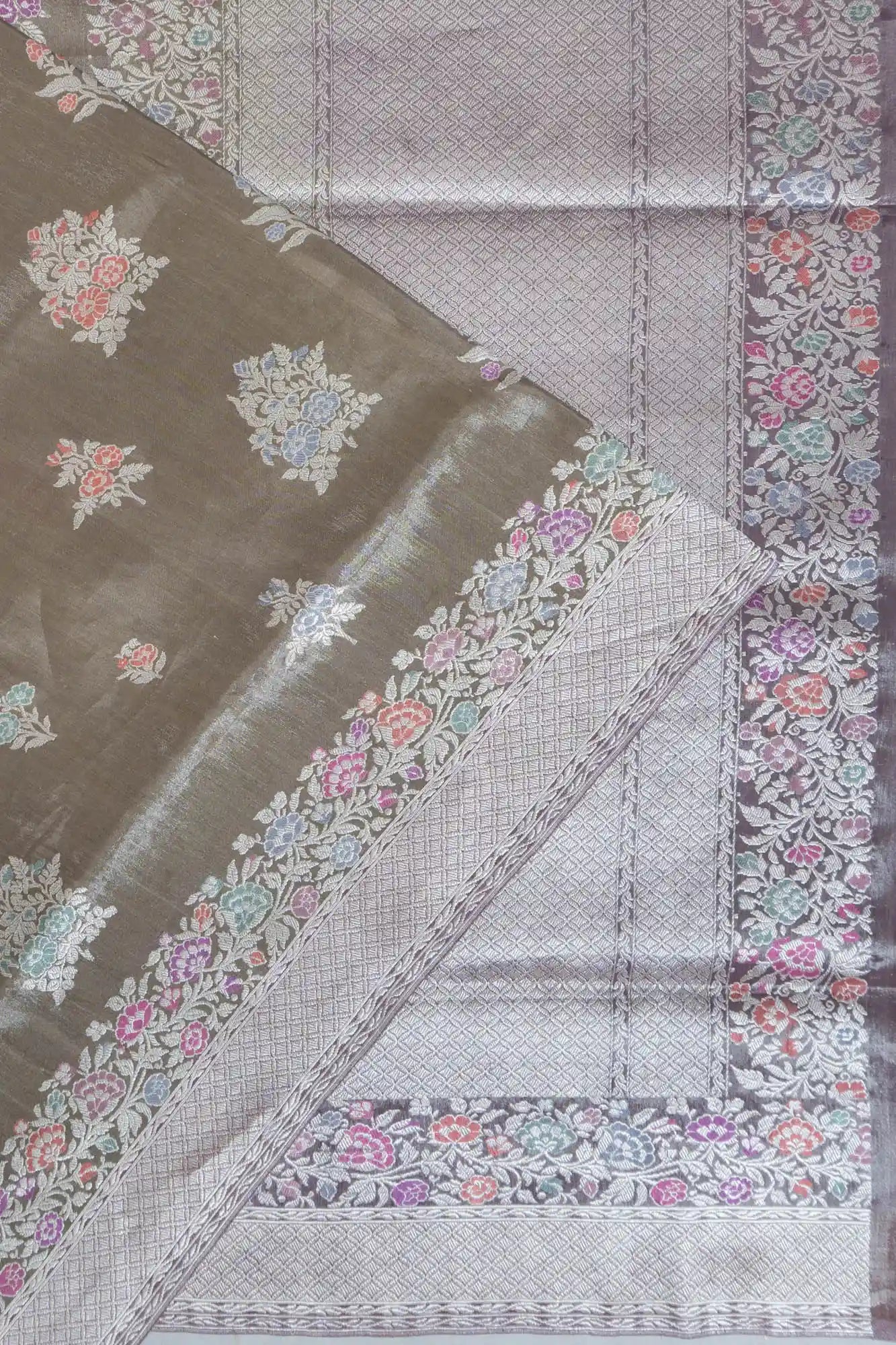Banarasi Silk Butta Brown Saree