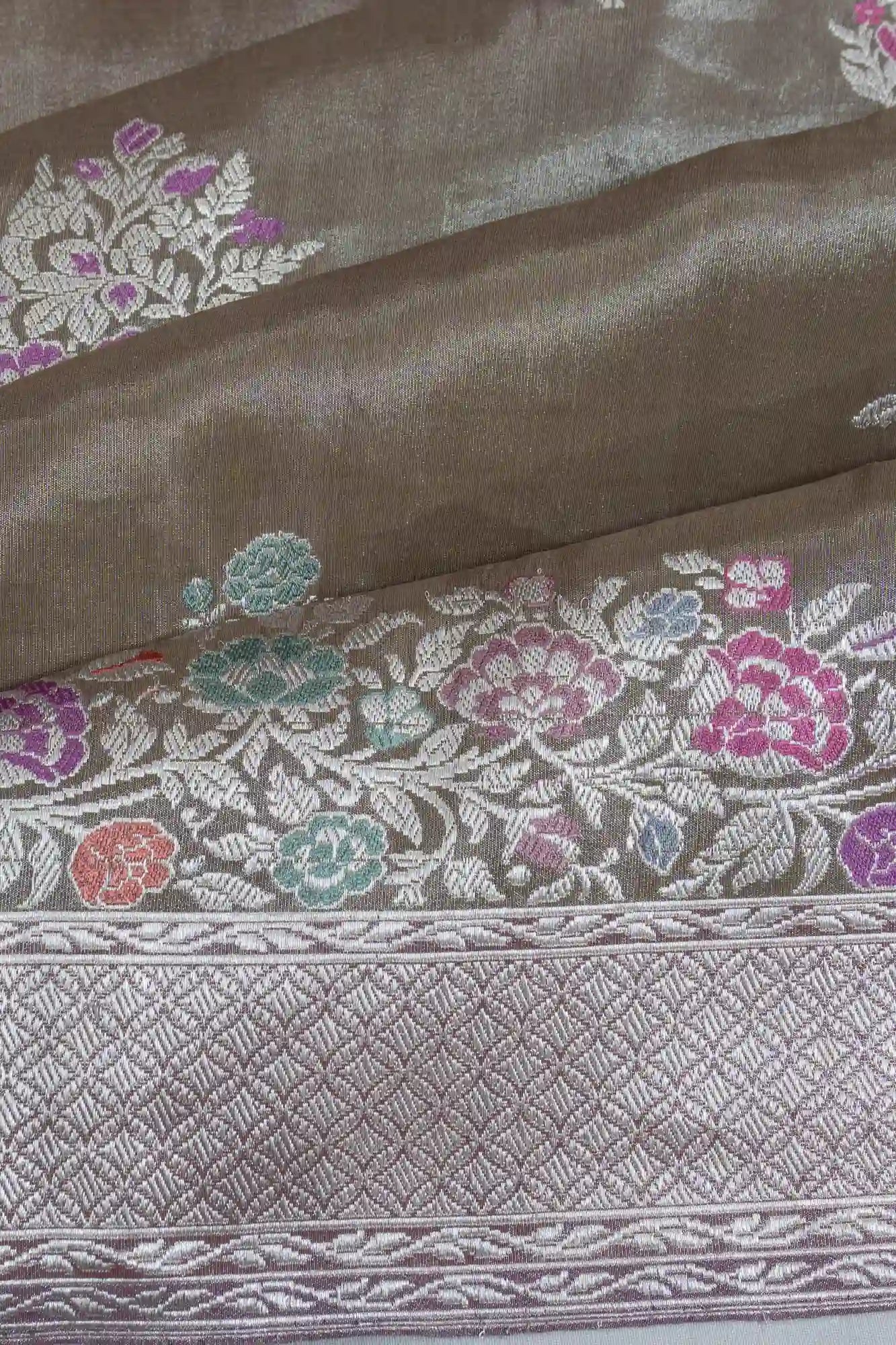 Banarasi Silk Butta Brown Saree