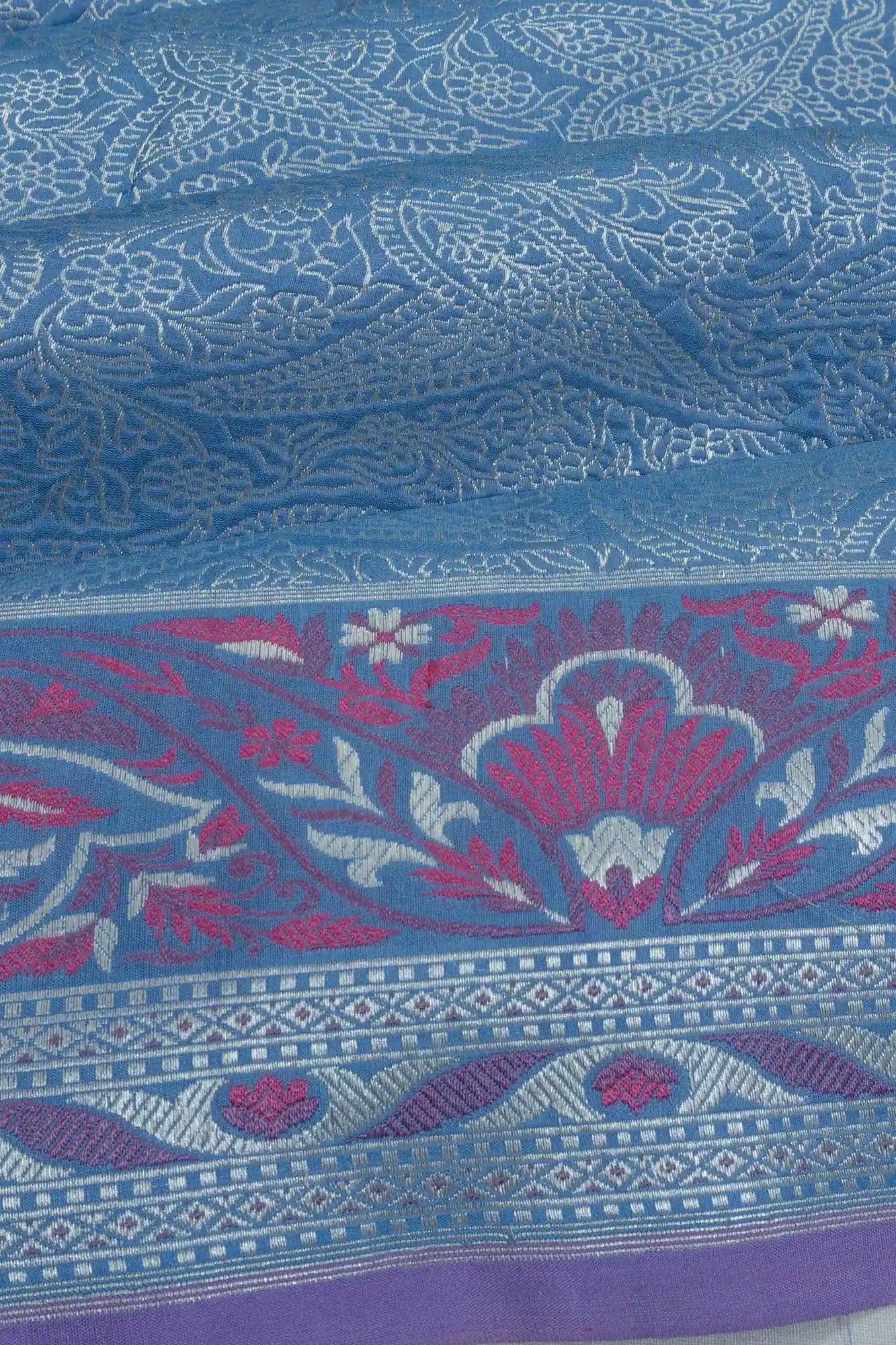 Banarasi Silk Brocade Powder Blue Saree