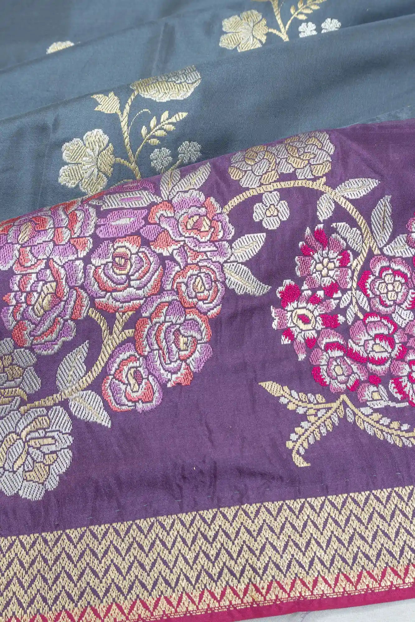 Banarasi Silk Butta Grey Saree