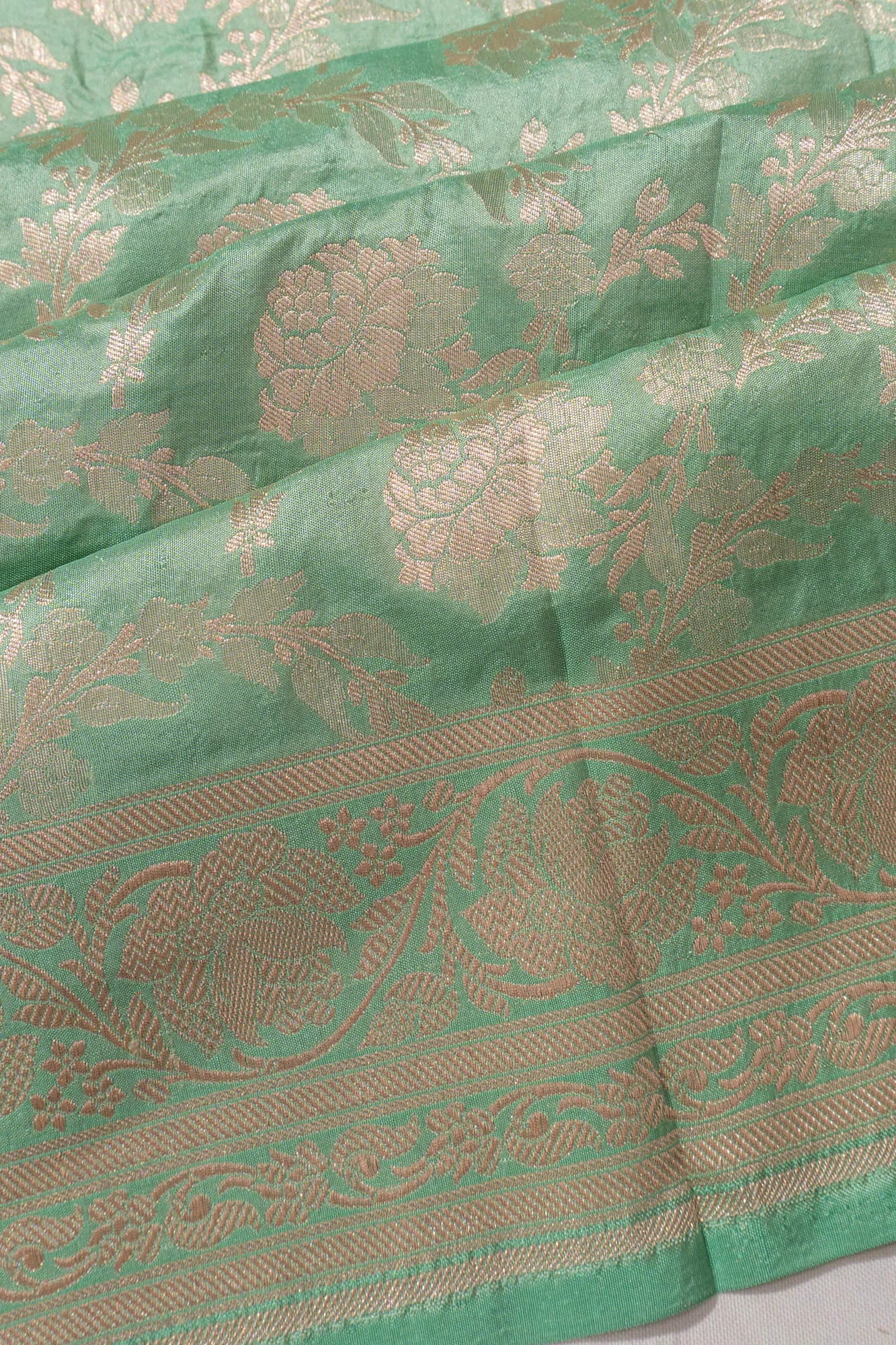 Vaanya Banaras Jaal Pastel Green Saree