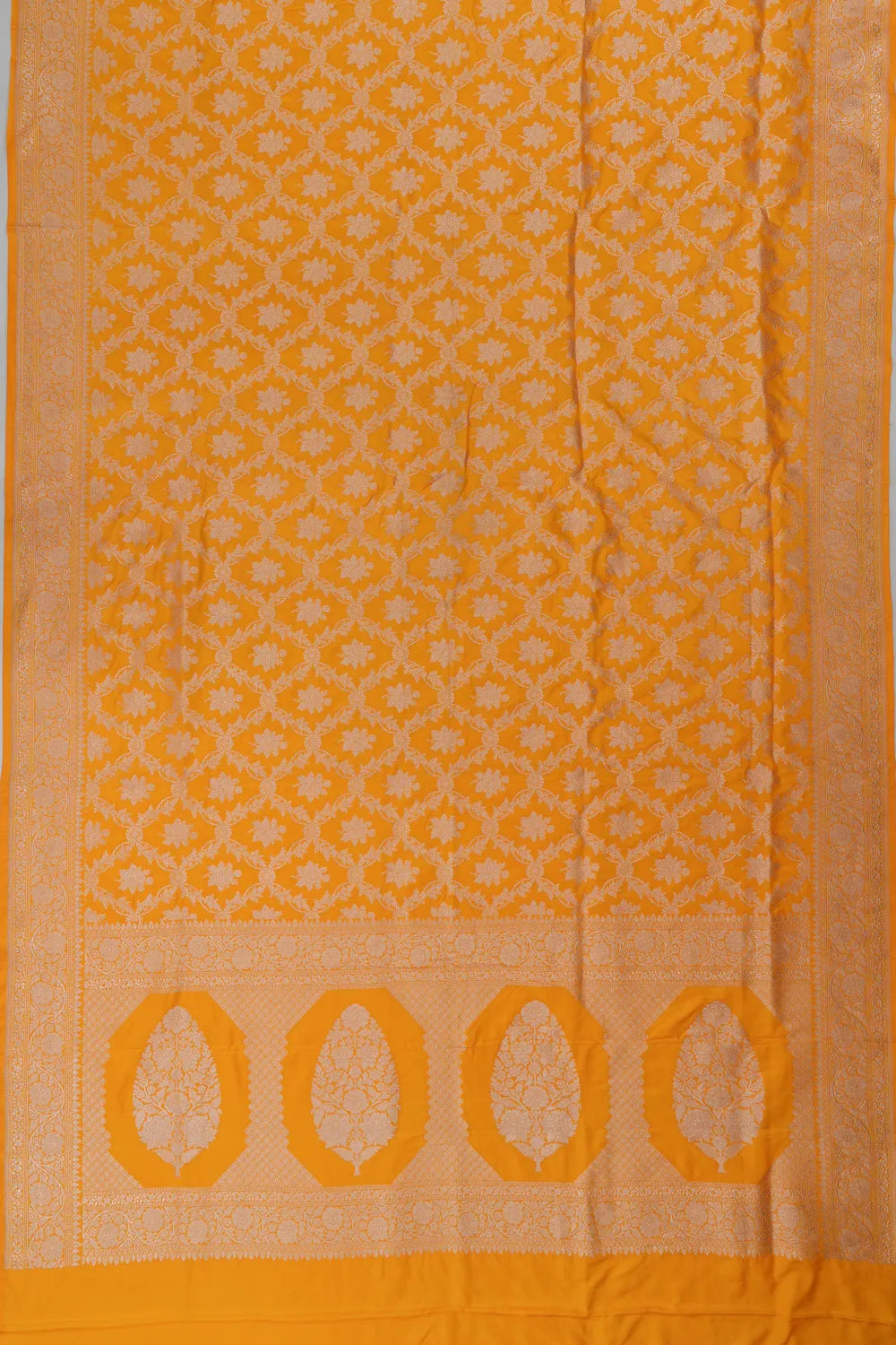 Vaanya Banaras Jaal And Butta Mustard Yellow Saree