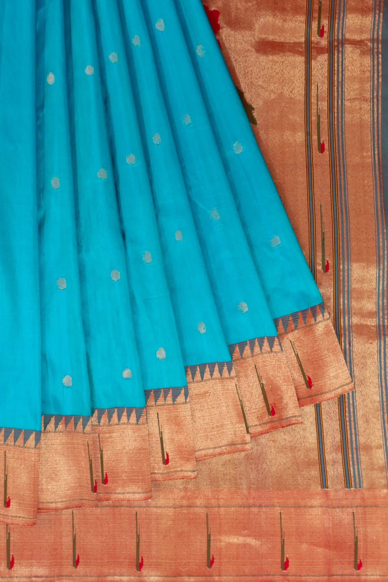 Paithani Silk Butta Sky Blue Saree With Single Muniya Border