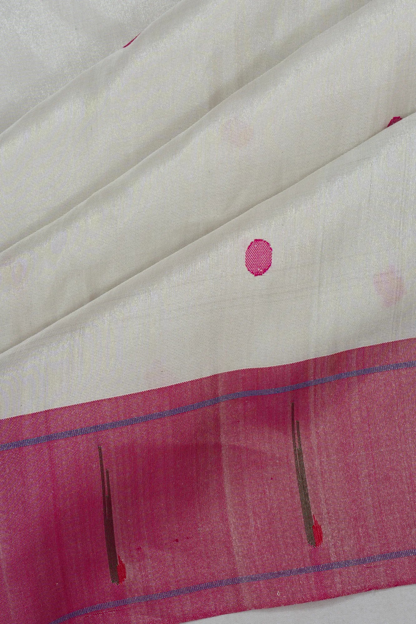 Paithani Silk Tissue Butta White Saree With Single Muniya Border
