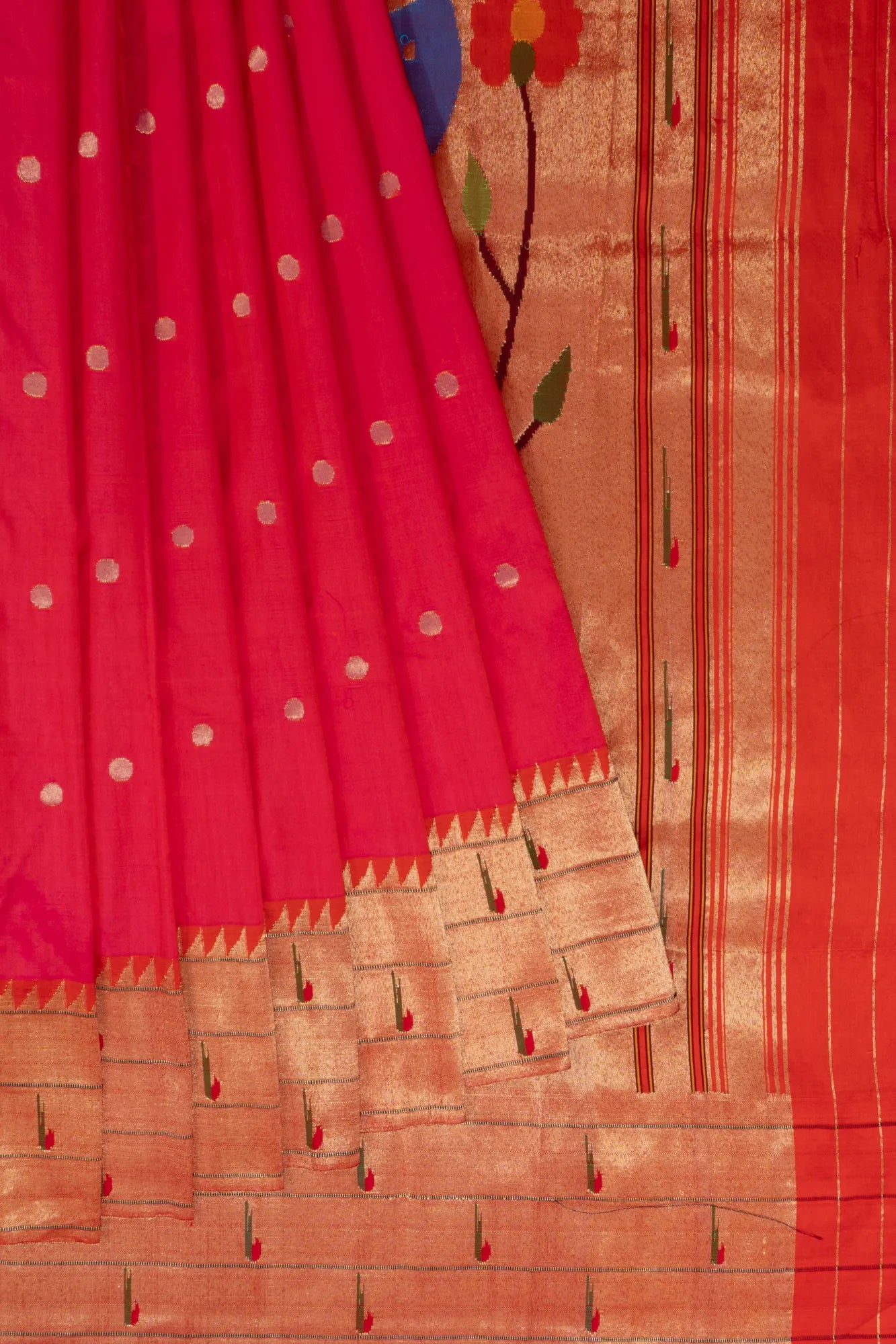 Paithani Silk Butta Rani Pink Saree With Triple Muniya Border