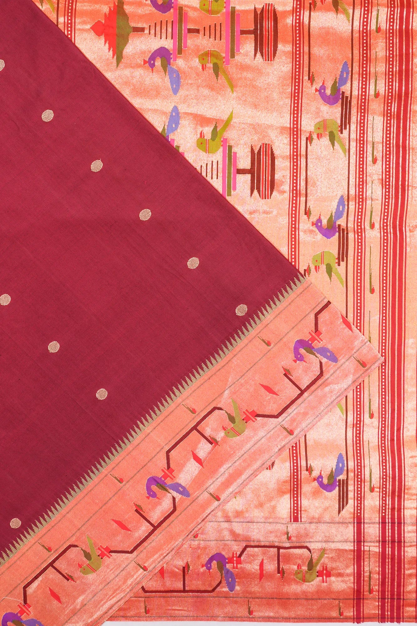 Paithani Silk Butta Maroon Saree With Akruthi Border