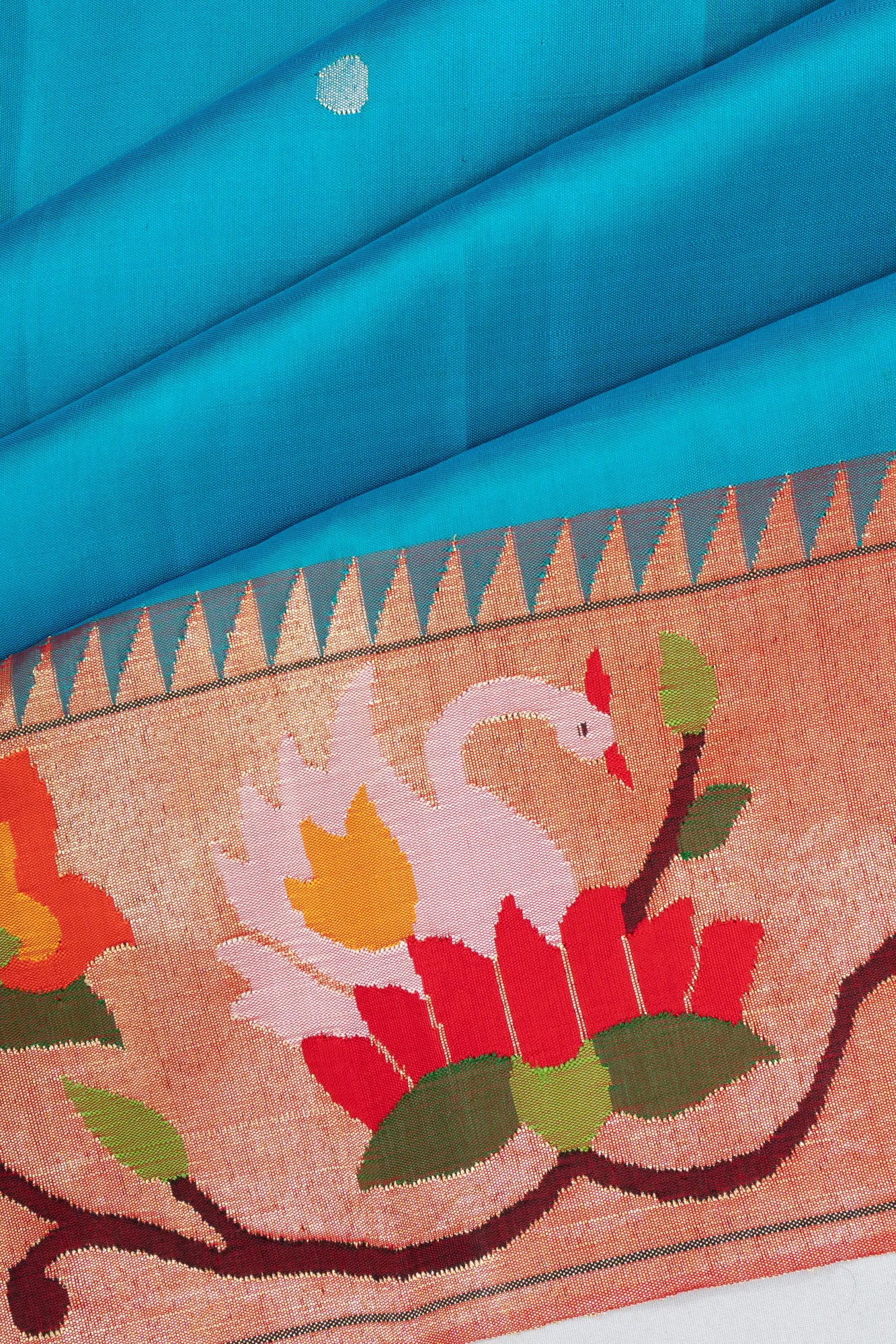Paithani Silk Butta Sky Blue Saree With Lotus Borded