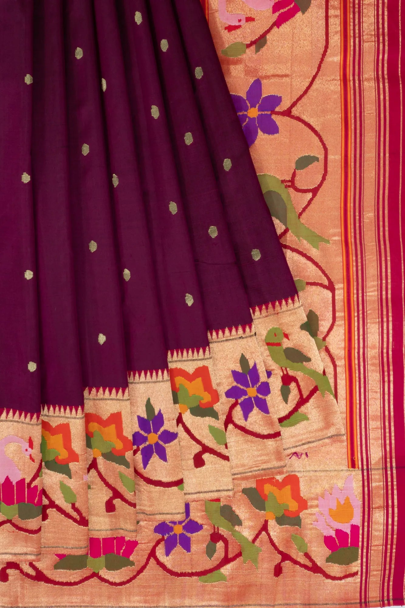 Paithani Silk Butta Purple Saree With Lotus Borded