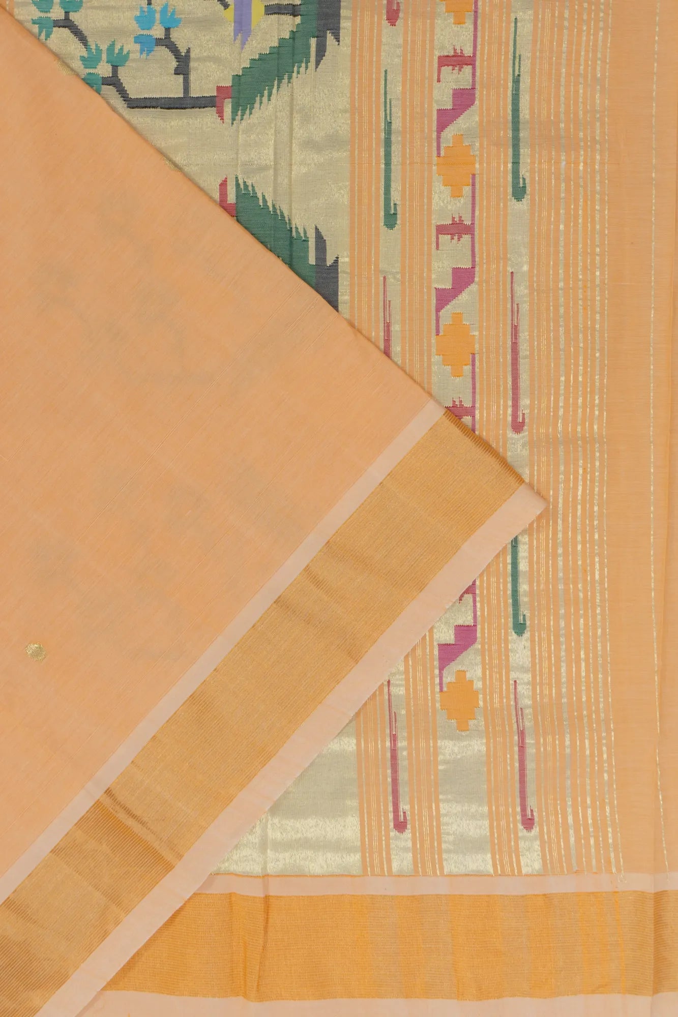 Paithani Handspun Cotton Butta Pastel Orange Saree