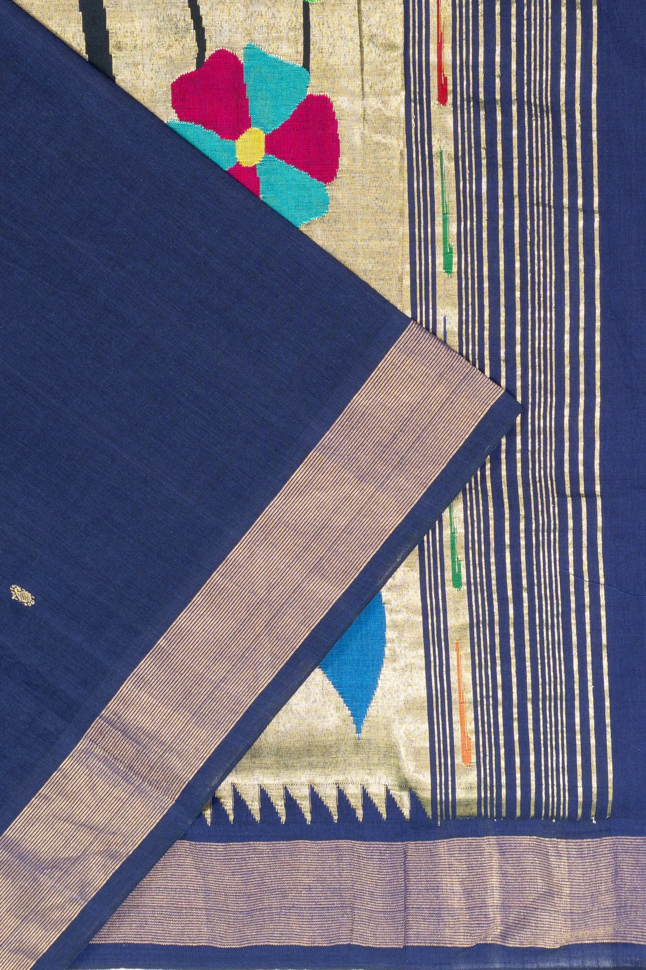 Paithani Handspun Cotton Butta Navy Blue Saree