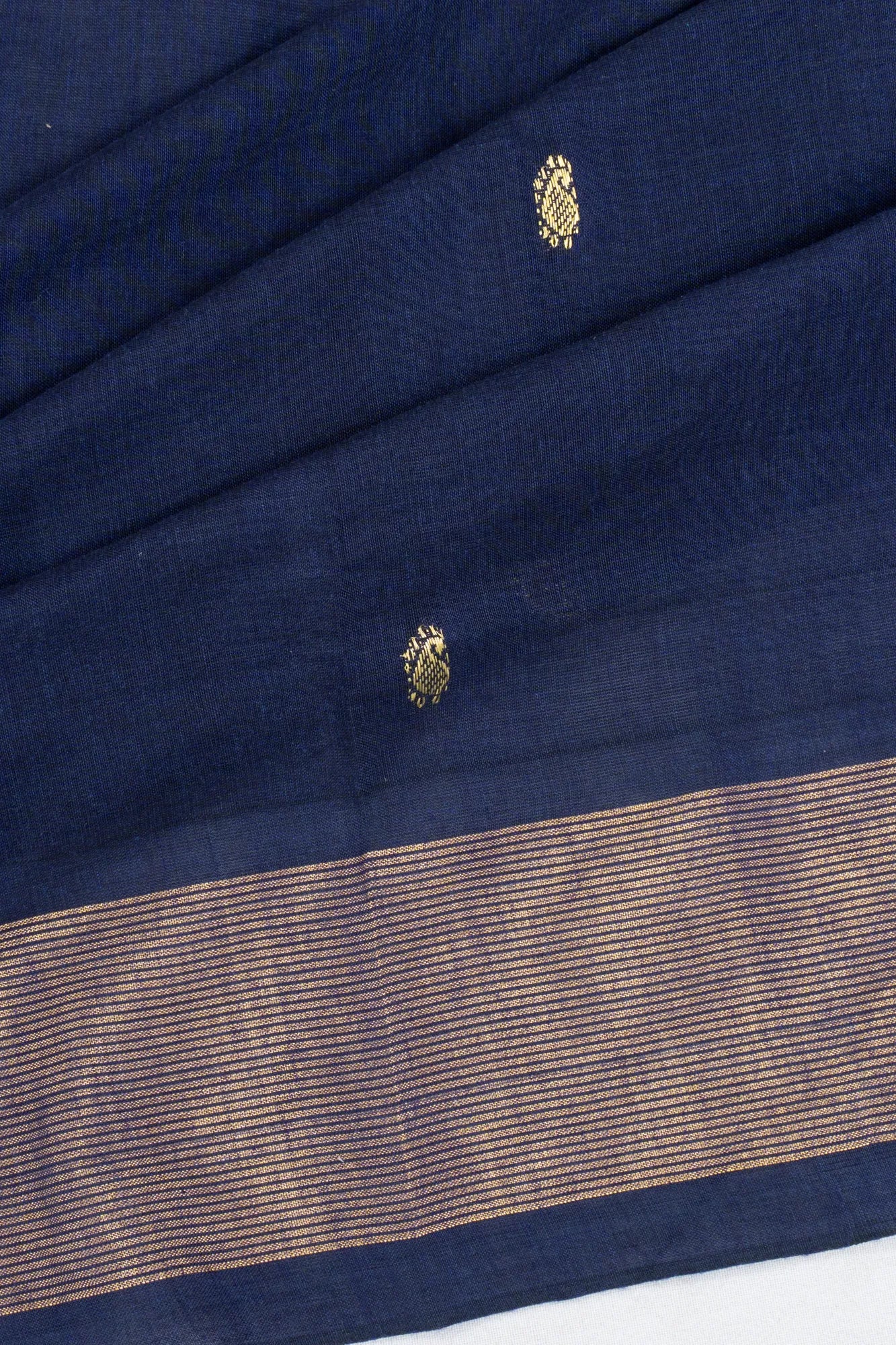 Paithani Handspun Cotton Butta Navy Blue Saree