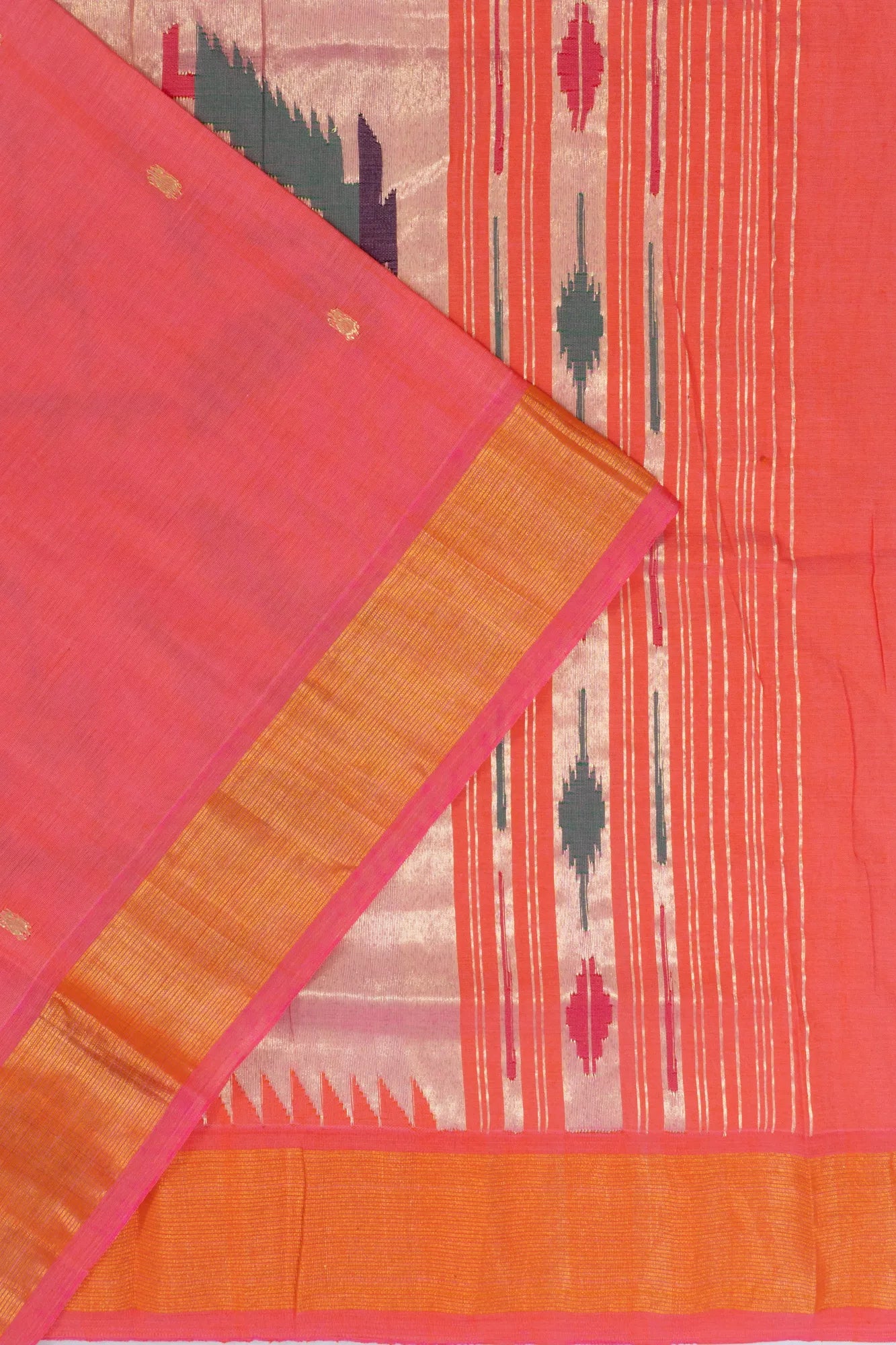 Paithani Handspun Cotton Butta Baby Pink Saree