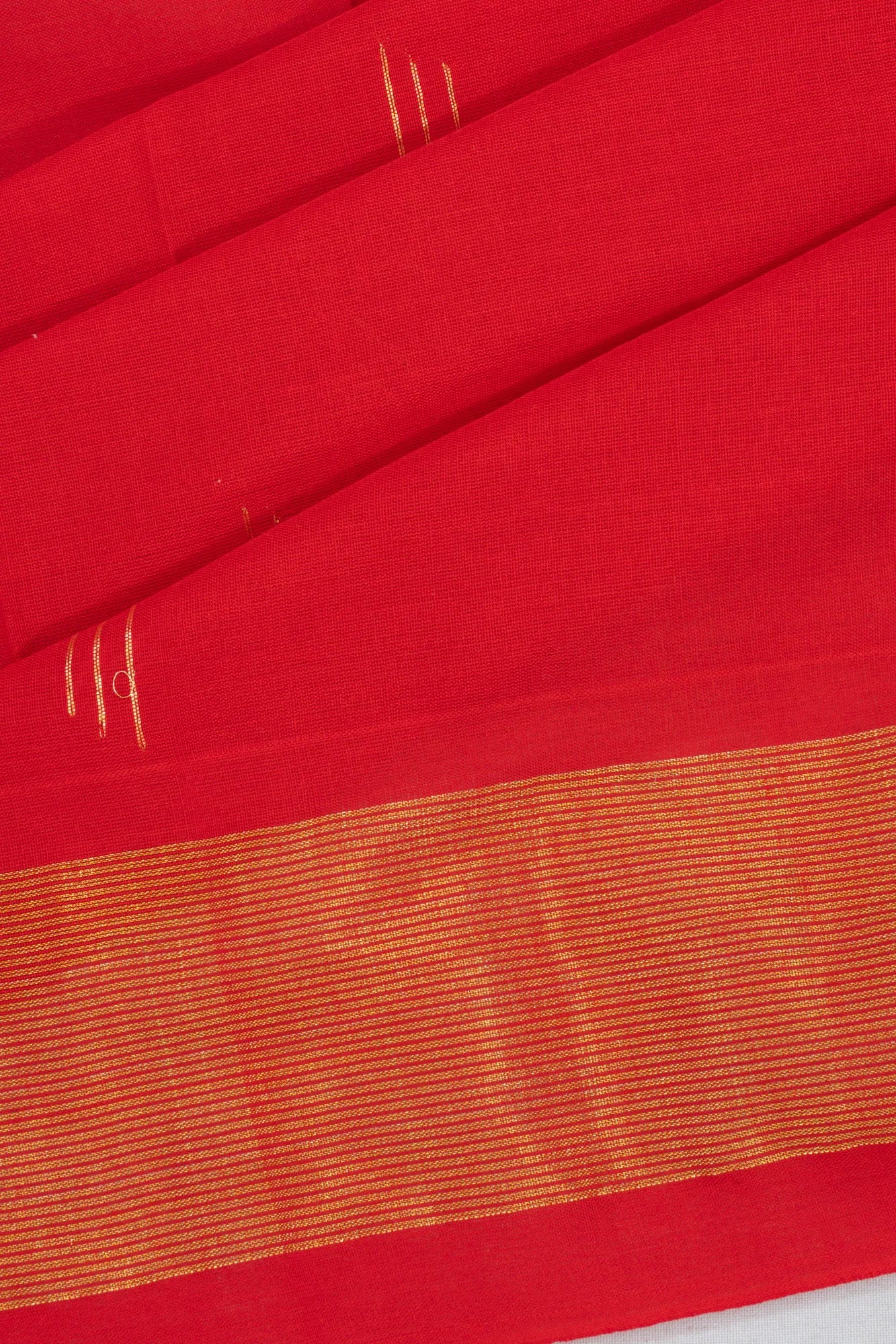 Paithani Handspun Cotton Butta Red Saree With PIchwai Pallu