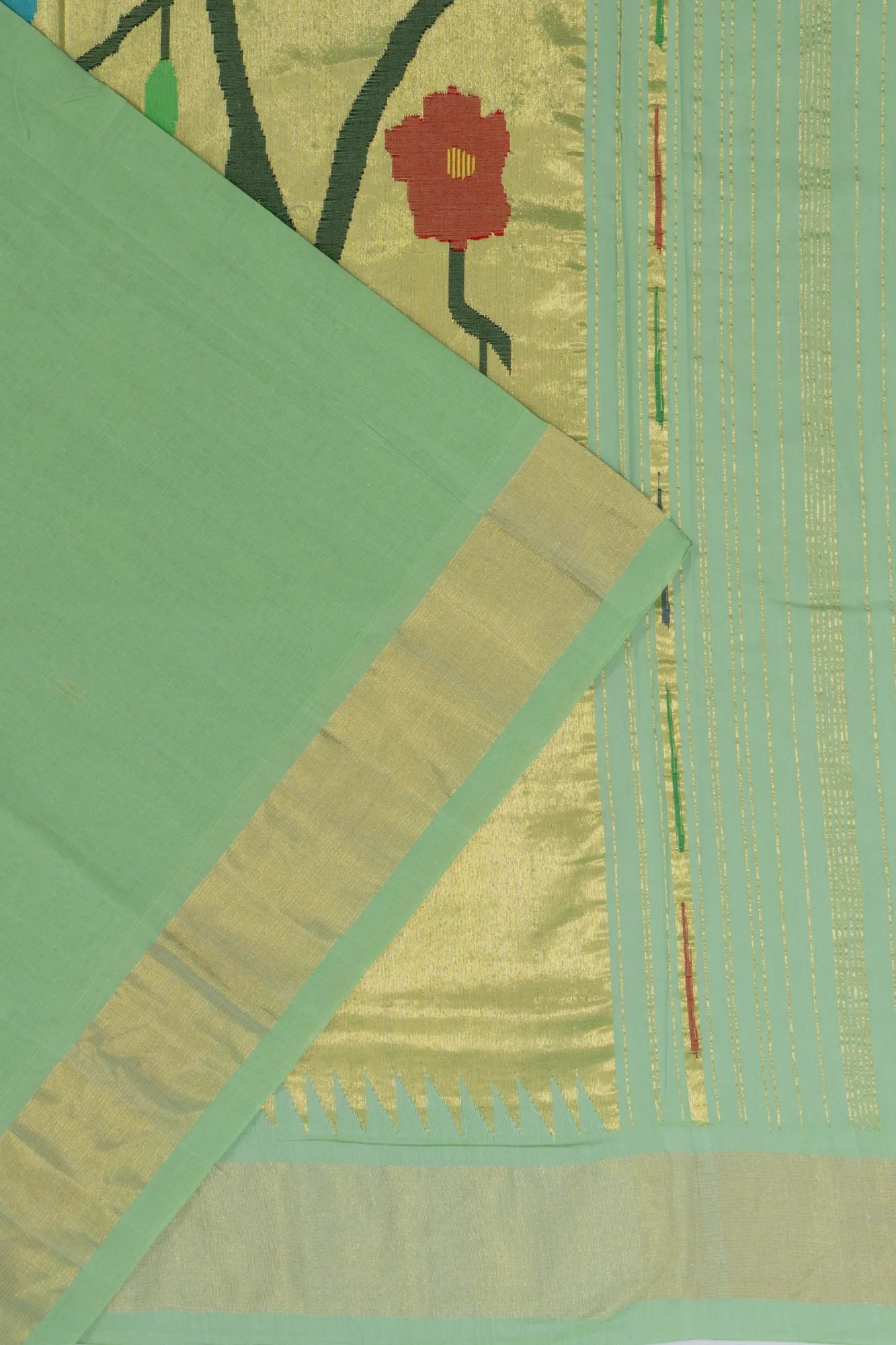 Paithani Handspun Cotton Butta Pastel Green Saree