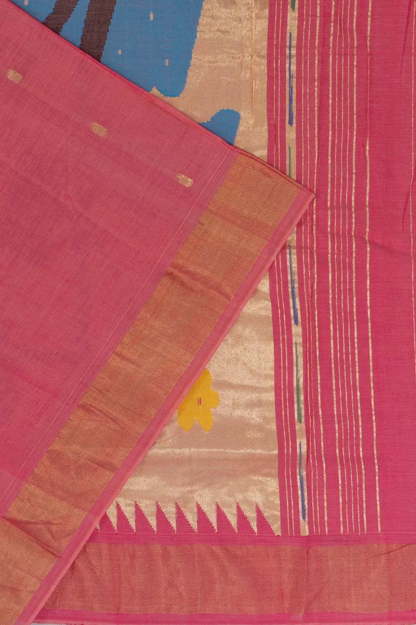 Paithani Handspun Cotton Butta Pink Saree