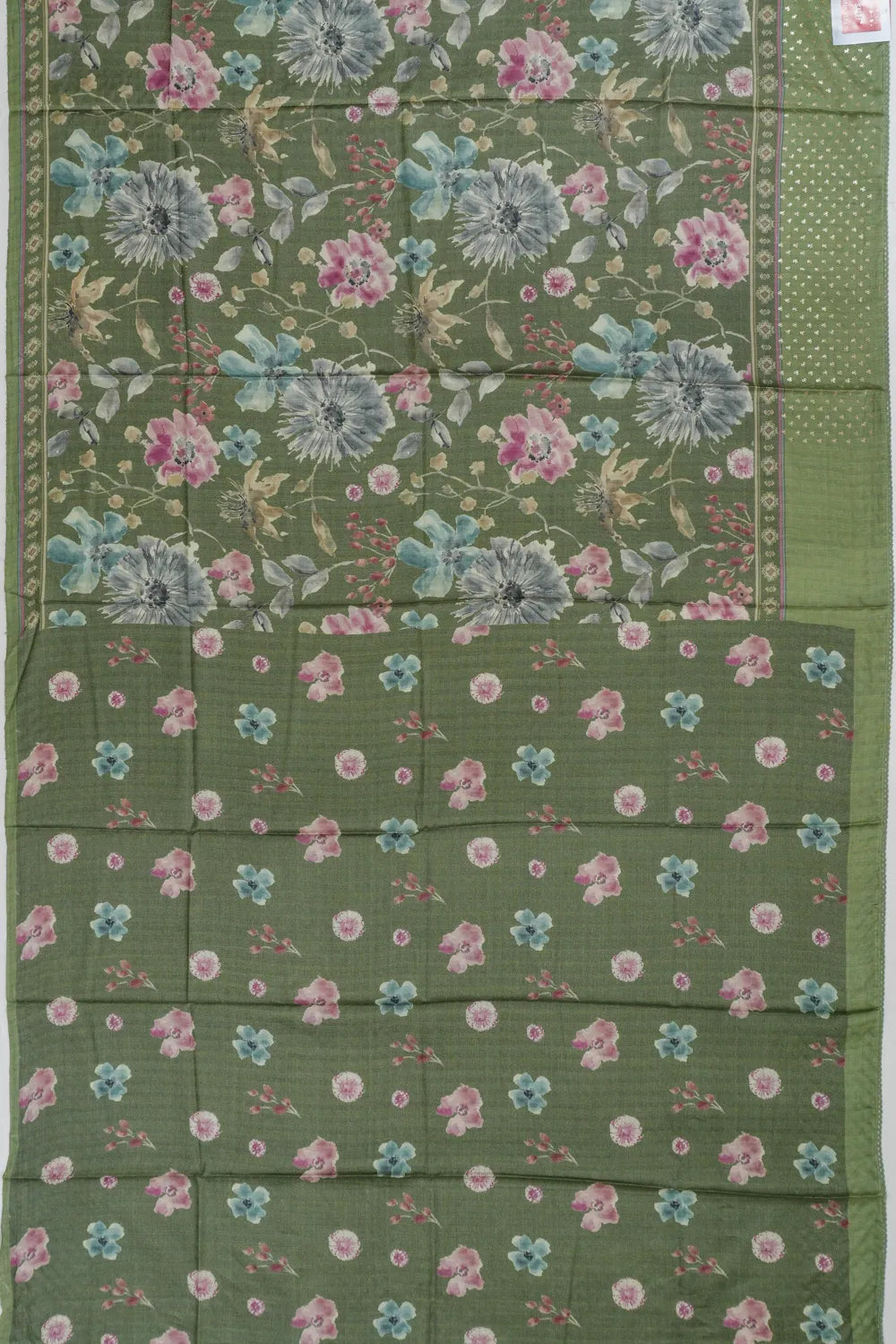 Tussar Floral Printed Green Saree