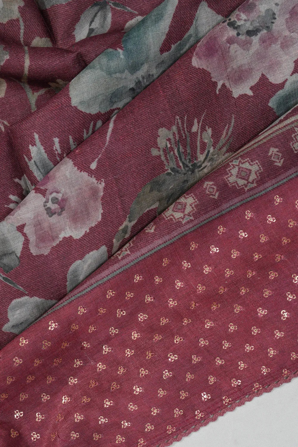 Tussar Floral Printed Pink Saree