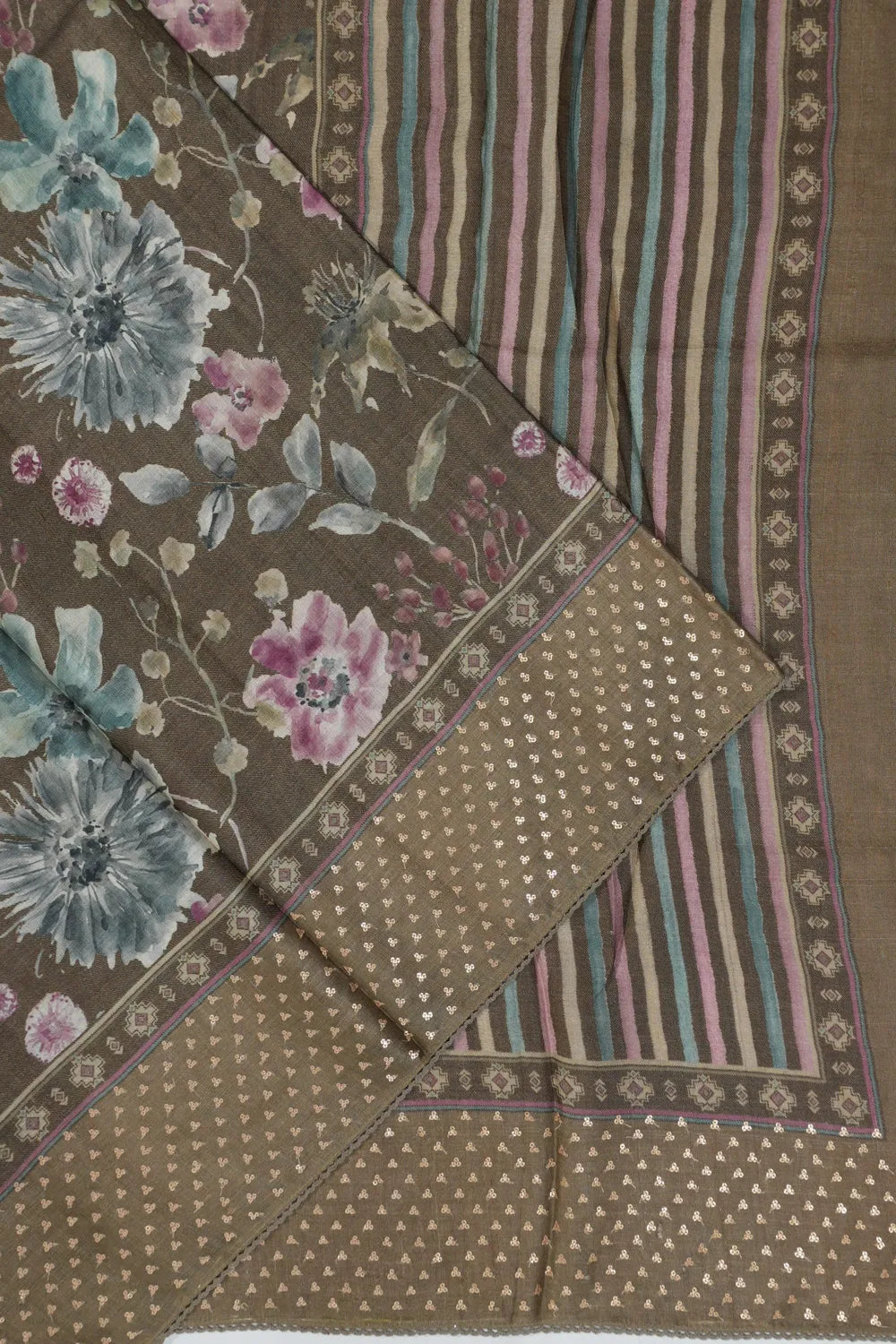 Tussar Floral Printed Mehendi Green Saree