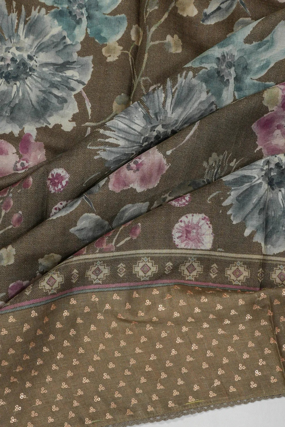 Tussar Floral Printed Mehendi Green Saree