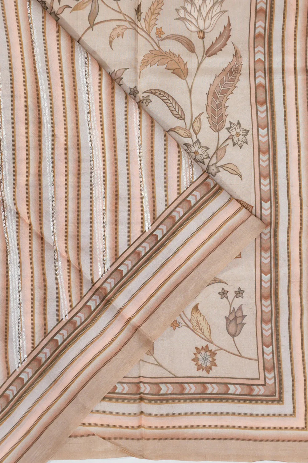 Tussar Printed Cream Saree