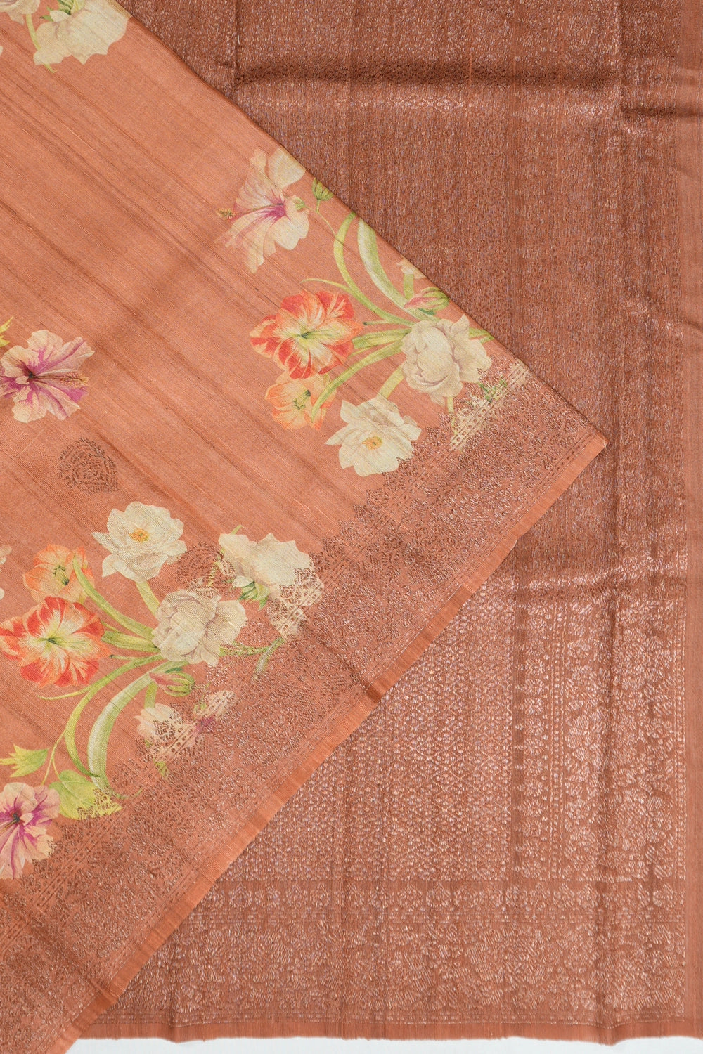 Tussar Floral Printed Peach Saree