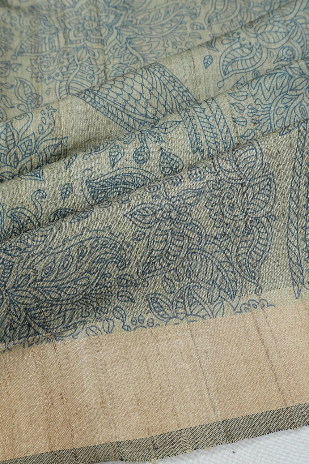 Tussar Printed Blue Saree