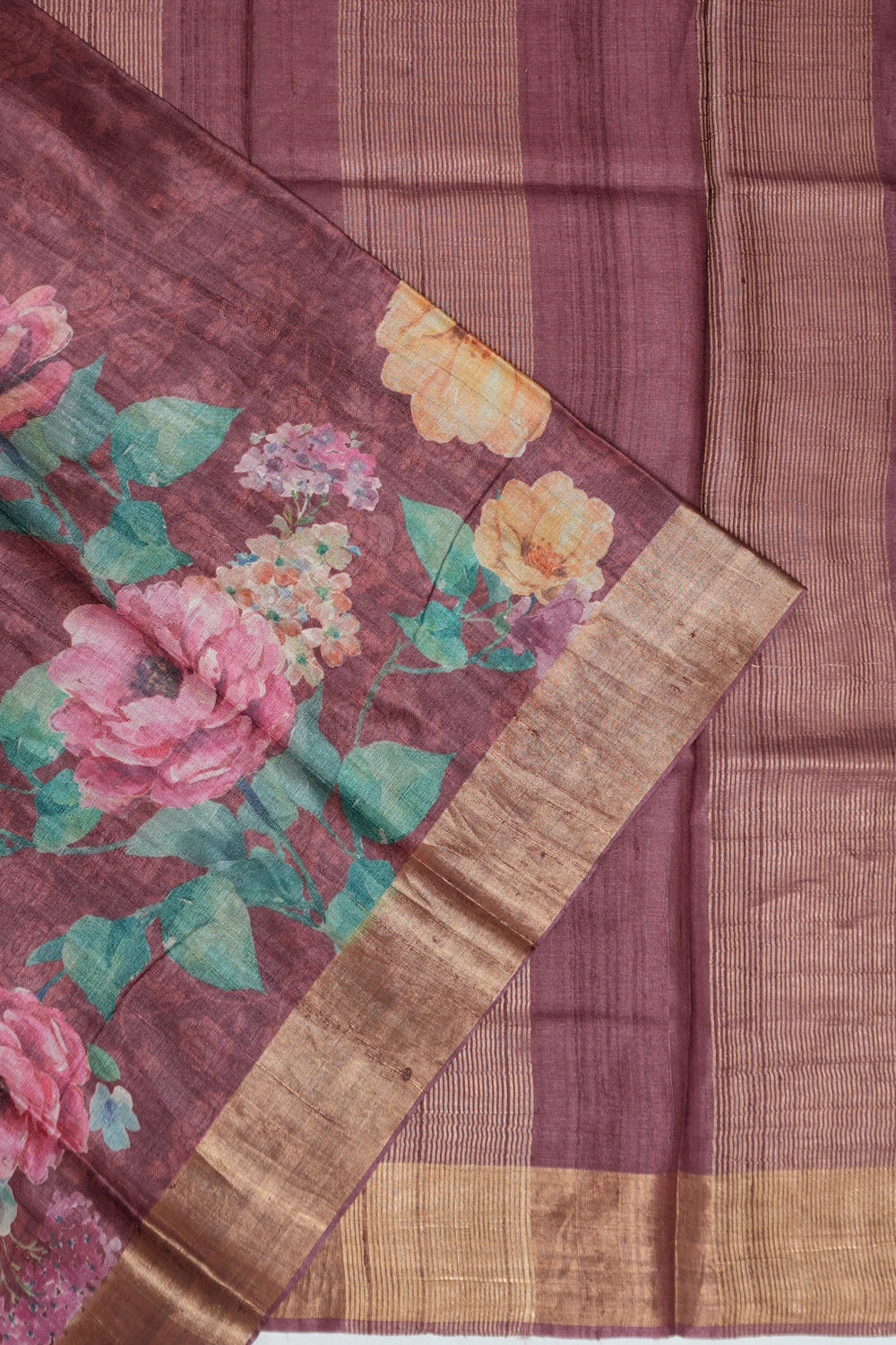 Tussar Floral Printed Purple Saree